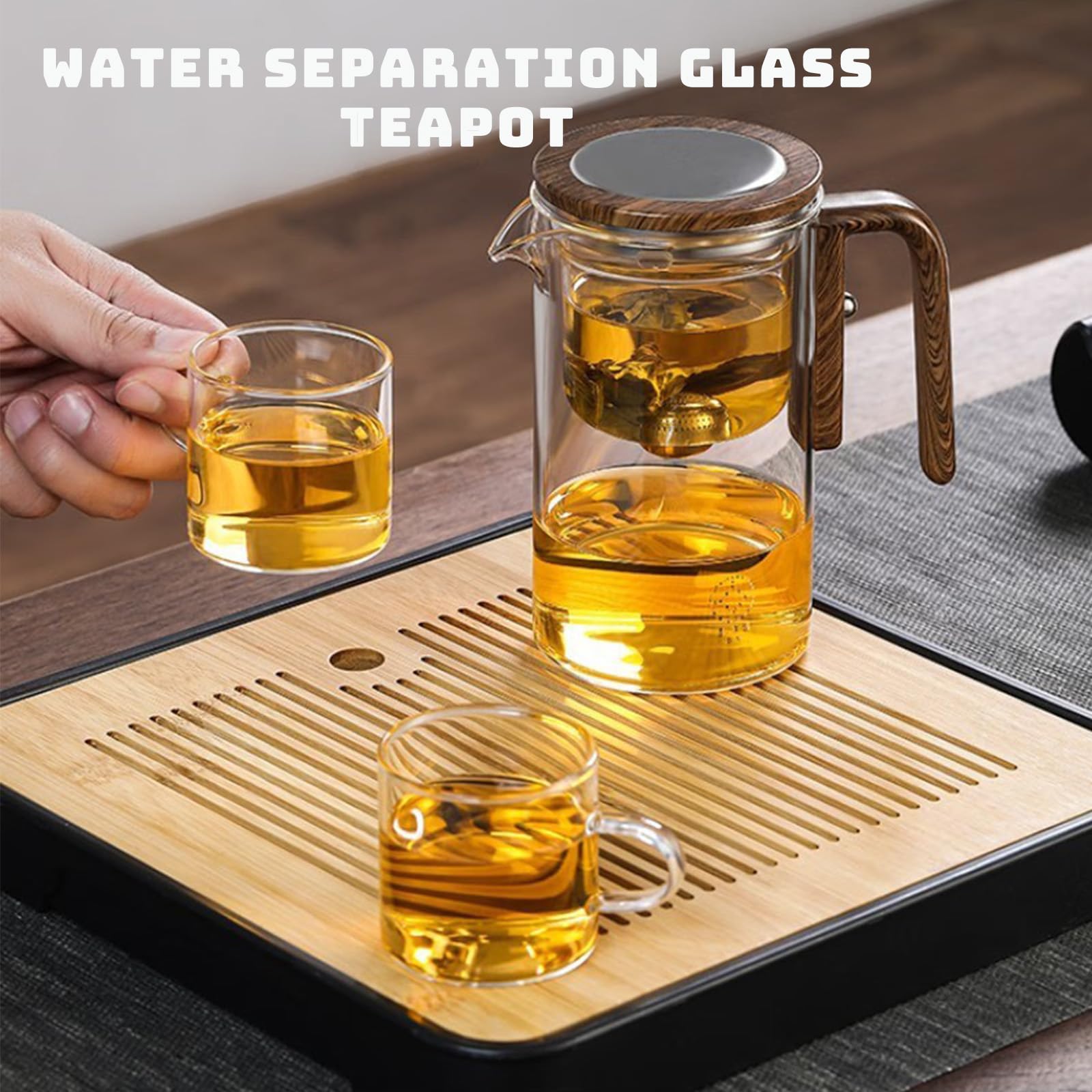 Enchanti Glass Tea Pot with Strainer and Infuser 720ml Wooden Handle