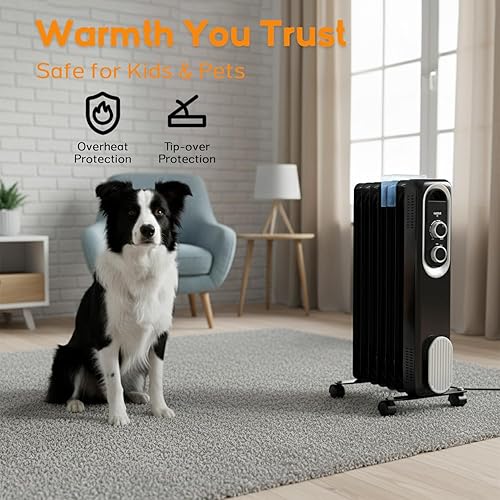 Miniatura 6 de Calentador de radiador lleno de aceite, calentadores eléctricos de 1500 W para uso en interiores, radiador portátil con termostato ajustable, 3