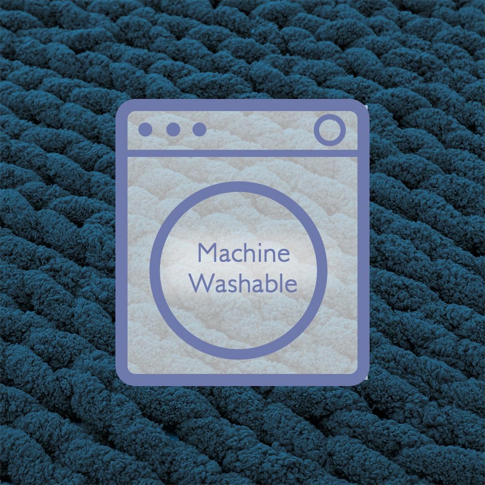 Bigacogo Chunky Knit Throw Blanket for Couch, 40x60 inches, 100% Hand Knitted with Thick Jumbo Chenille Yarn, Cozy Soft Large Rope Knot Cable Crochet Blankets for Sofa Bed Living Room, Deep Sea Blue - Image 6