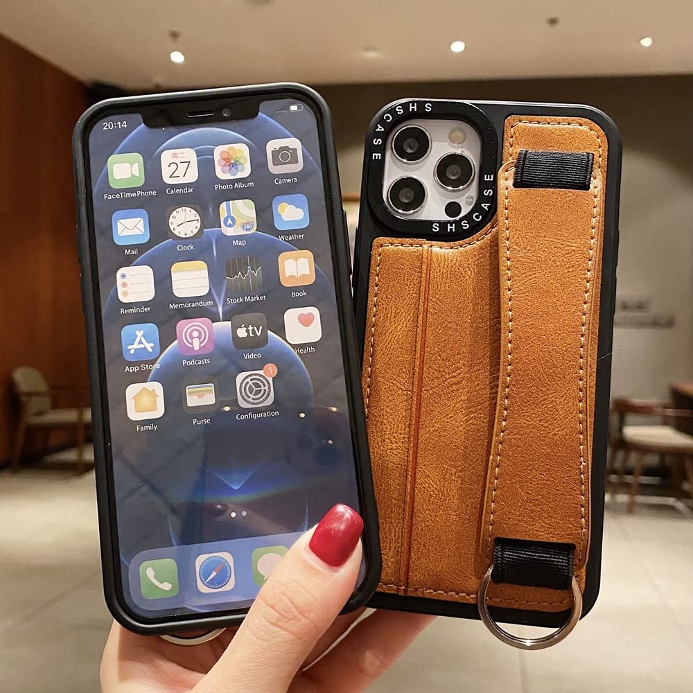 Funda de cuero con correa para la muñeca con ranura para carrito para iPhone 13 14 11 12 Pro X Xs Max Xr 7 8 6s 14 Plus SE 2020 Funda con soporte para banda de mano, azul marino, para iphone 13