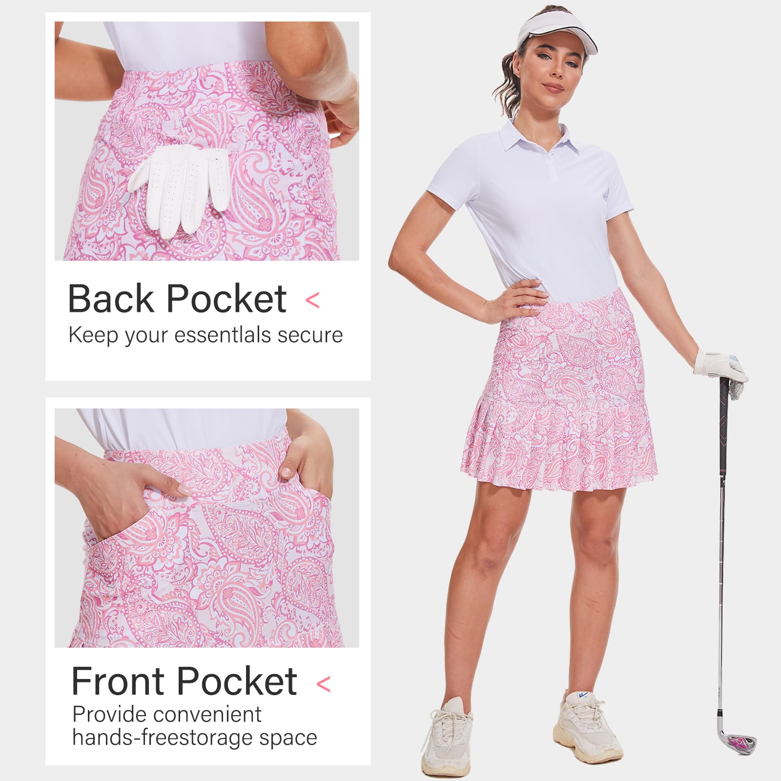 M MOTEEPI Faldas de golf de 19 pulgadas para mujer, longitud hasta la rodilla, dobladillo con volantes, falda atlética para entrenamiento, correr