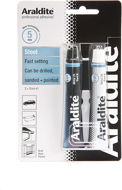 Araldite 2-Part Steel Epoxy, 2x 15ml Tubes. Metal to Metal Glue for Durable Bonding & Repairs. Usable for Ceramic, Wood and Glass Glue
