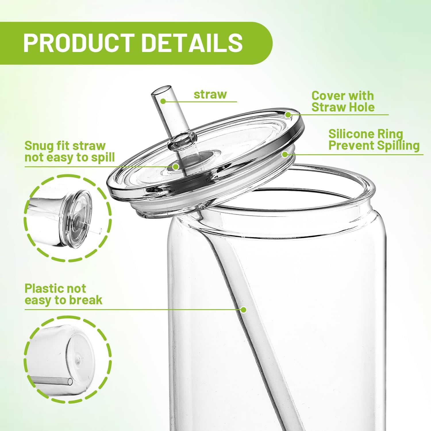 12Pack Acrylic Mason Jars with Lids and Straws, 16oz Plastic Mason Jars, Acrylic Tumbler with Lid and Straw for Milk Juice Beverage Beer (Clear)