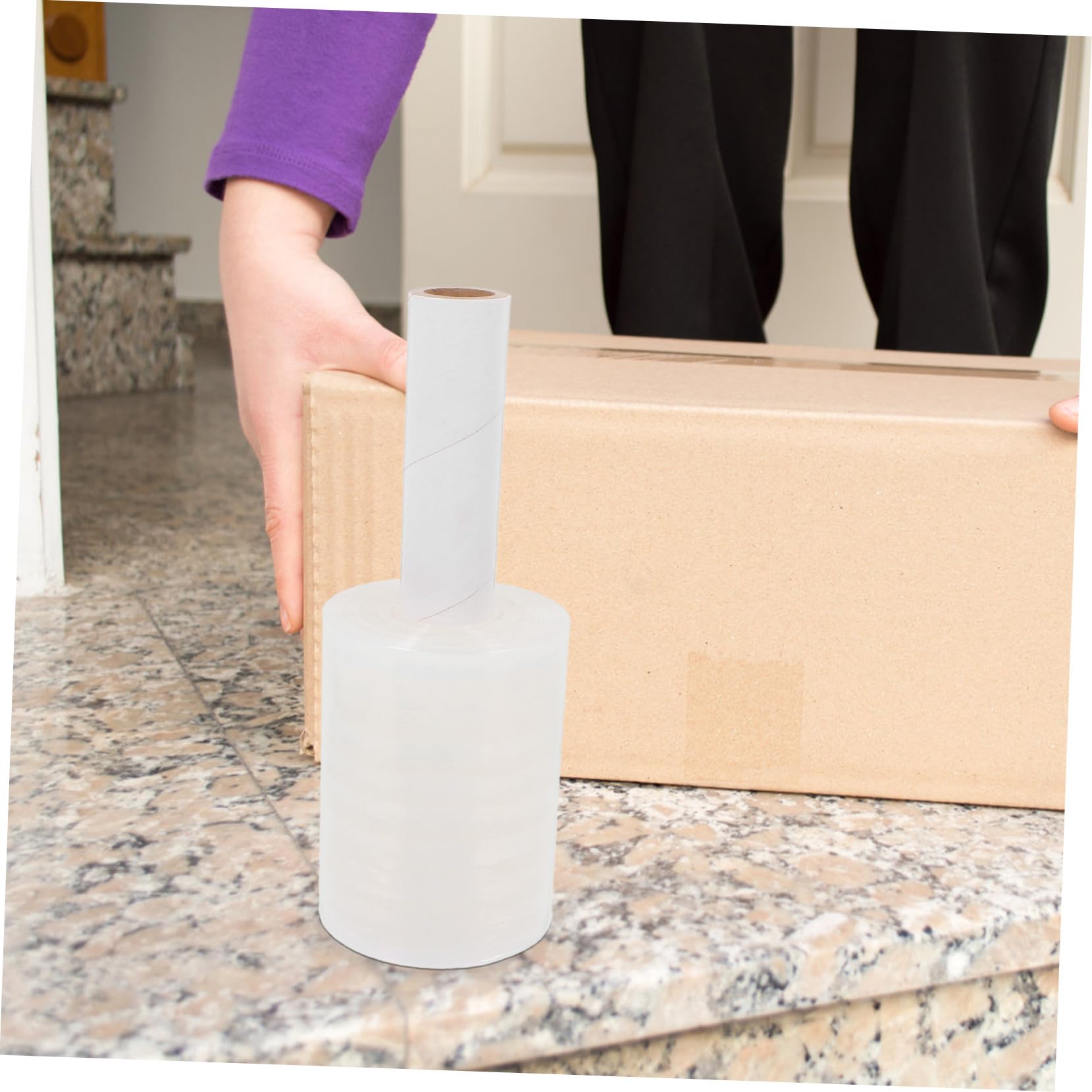 Gatuida Film Étirable avec Poignée Portable Transparent pour Emballage et Déménagement Film Stretch Wrap Robuste pour Protection Fixation et Stockage Sécurisés Objets
