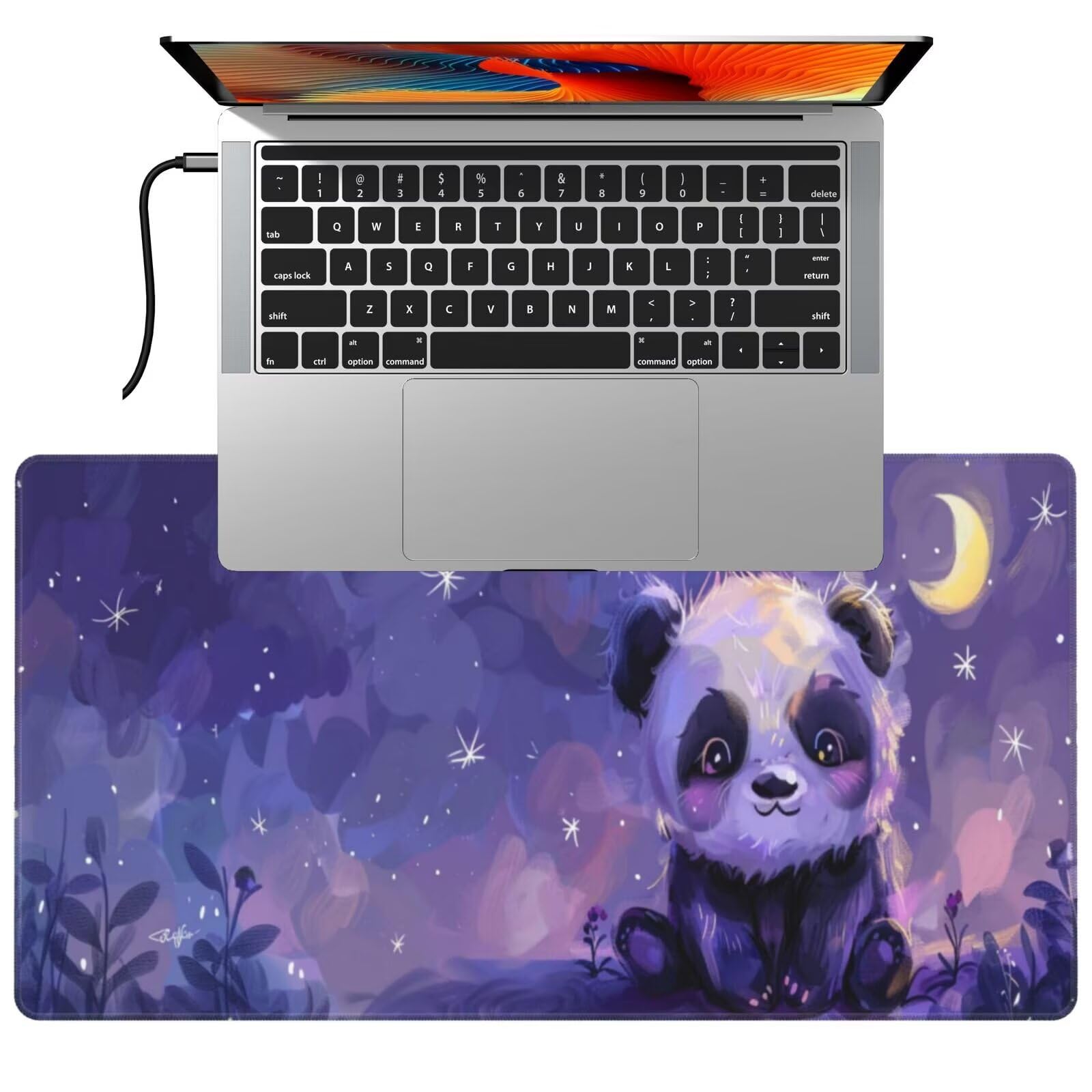 Tappetino Mouse Carino Panda gigante tappetino mouse xxl gaming 1200x600x3mm Grande Tappetino per mouse waterproof，superficie prova di versamento e base antiscivolo，casa Ufficio scrivania Decor H51
