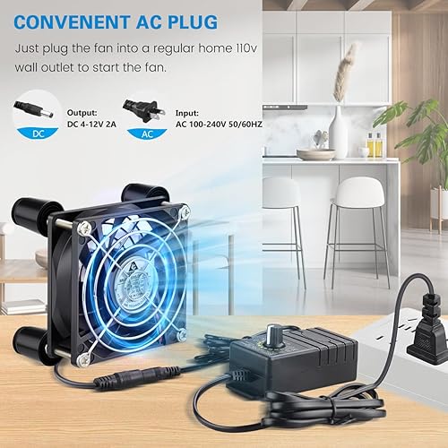 Miniatura 4 de GDSTIME Ventilador de computadora de 3.150 in x 0.984 in con enchufe de CA 100 V-240 V controlador de velocidad variable para módem terrario router