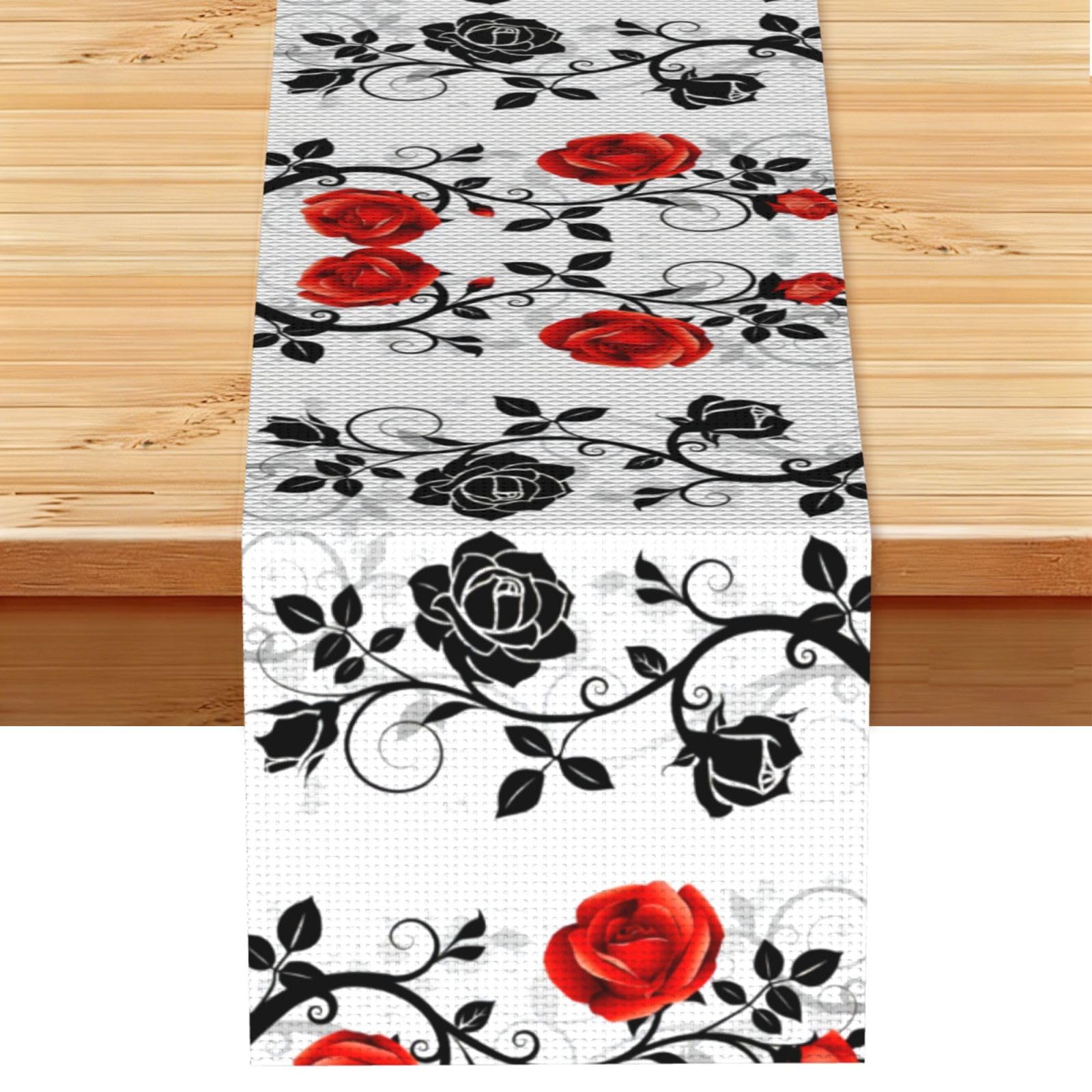 Floral Rose Ivy with Leaves Spring Linen Feel Table Runner Wedding Party Home Decoration
