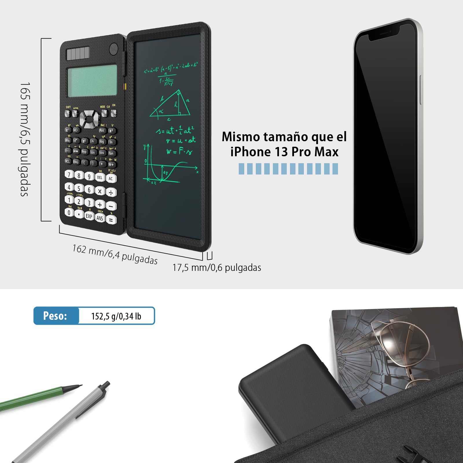 ROATEE-Calculadora cientifica con Bloc de Notas, calculadoracientifica de Oficina 82 MS, Funciona con energia Solar y bateriacalculadora cientifica Plegable de 6.5 Pulgadas