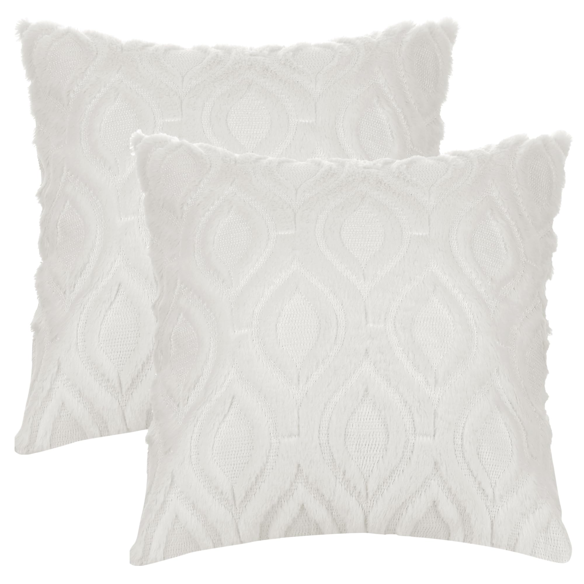 Uxcell Set of 2 Shaggy Plush Faux Fur Throw Pillow Covers Patterned Pillow Covers for Sofa Living Room Beige-2 50 x 50 cm