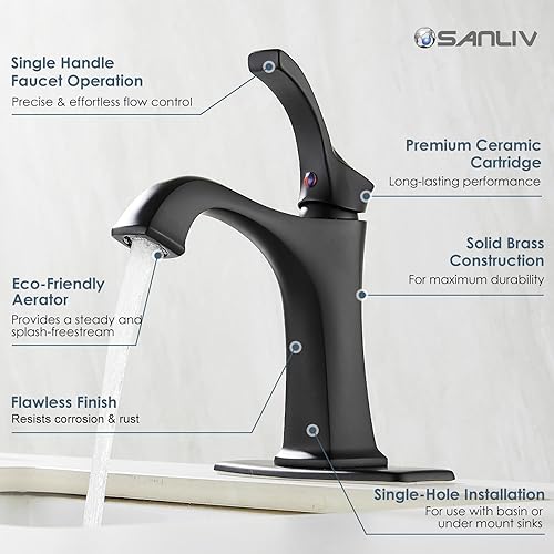 Miniatura 5 de Grifo de baño negro, grifo de lavabo de baño de una sola manija, juego central de uno o 3 agujeros, grifo de tocador de latón para lavabo de casa