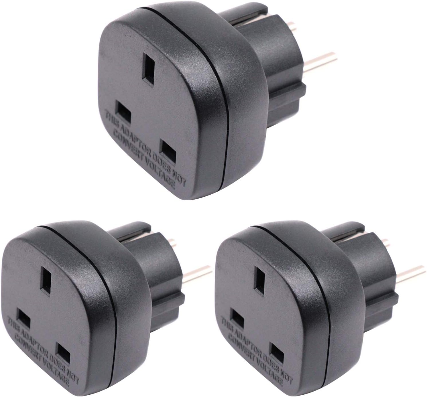 BS8546 Approved UAE/UK to EU/DE/FR/IT/ES Adaptor Plug, 3-Pin Electronic Appliance from UAE/UK/HK/KSA Adapt to 2-Pin EU Socket/Germany/France/Spain/Italy Socket with Safety Shutter (Black * 3 Pieces)