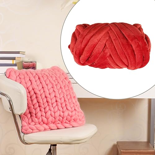 Miniatura 5 de Chunky Yarn Arm Knitting Yarn Washable Tube Giant Yarn Bulky Yarn Jumbo Tubular Yarn for Rug Making Baskets Pet Bed Cat House, Red