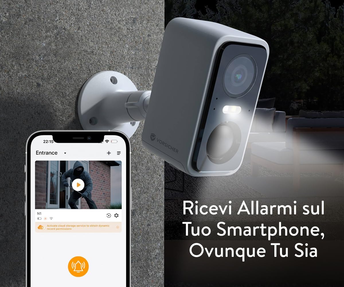 Telecamera Wi-Fi 2K + Pannello Solare · Kit Sicurezza Esterno Senza Fili, Batteria 5200mAh + Ricarica Continua 24/7, Visione Notturna Colori 30m, AI, App Italiana