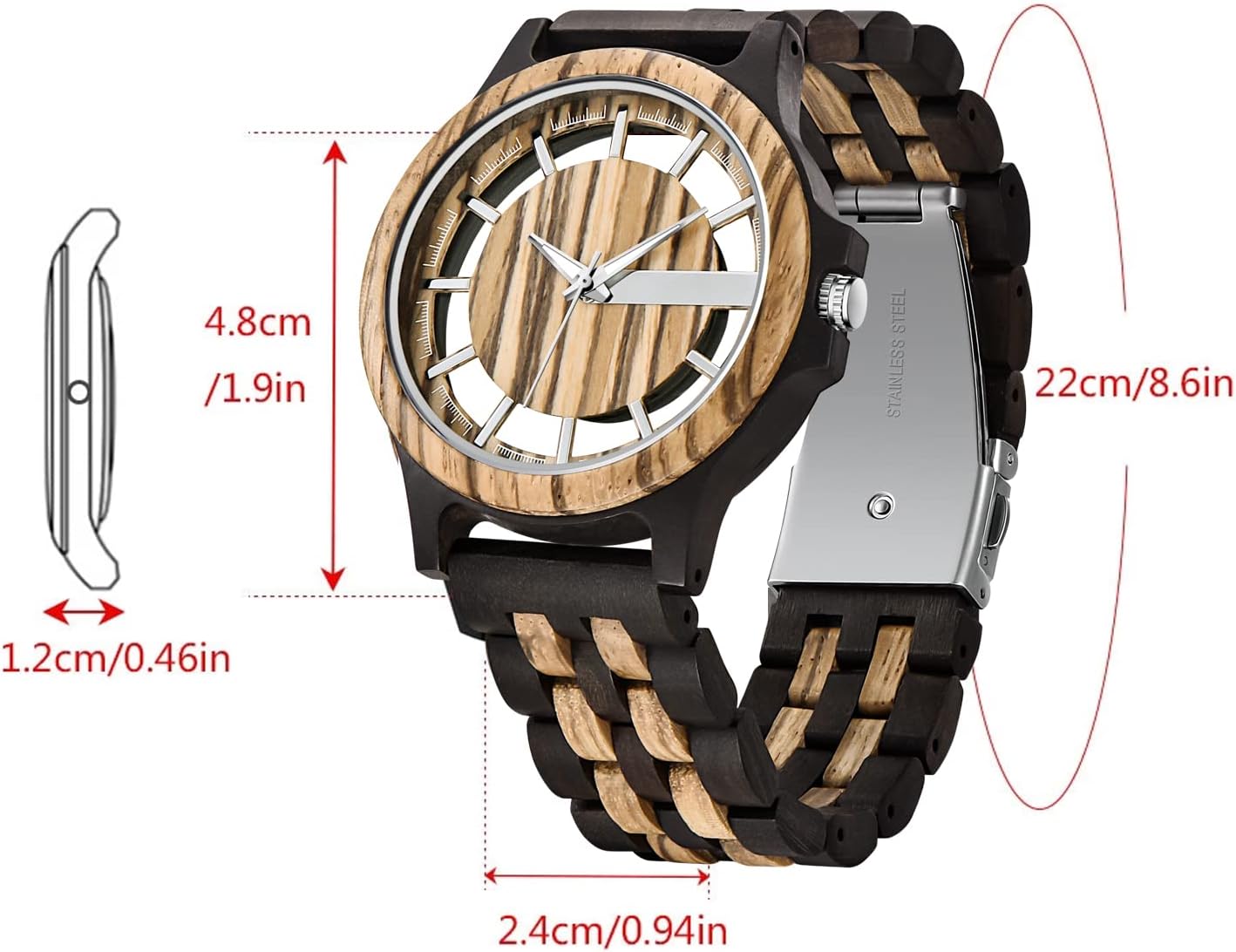 Tiong Brand Wooden Watches Mens with Handmade Colorful Bamboo Wood Watch Analog Date Quartz Wooden Watch for Men