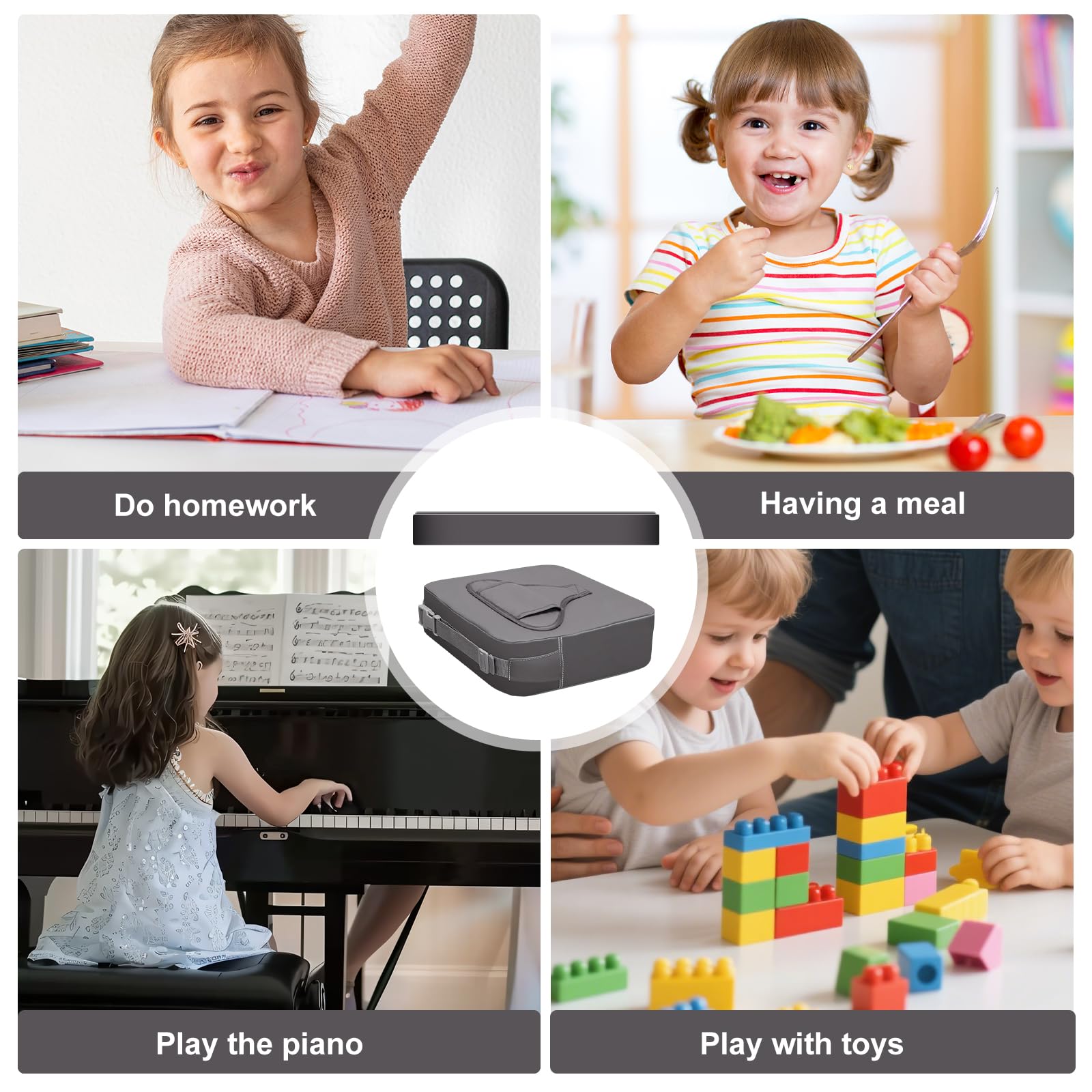 36×32cm Sitzkissen Sitzerhöhung Stuhl Kind: PU Wasserdicht Kindersitzkissen Hochstuhl, 3-Punkt Schnalle, Ergonomische, Sitzunterstützung Flugzeug-kleinkindsitzverlängerung für Esszimmer