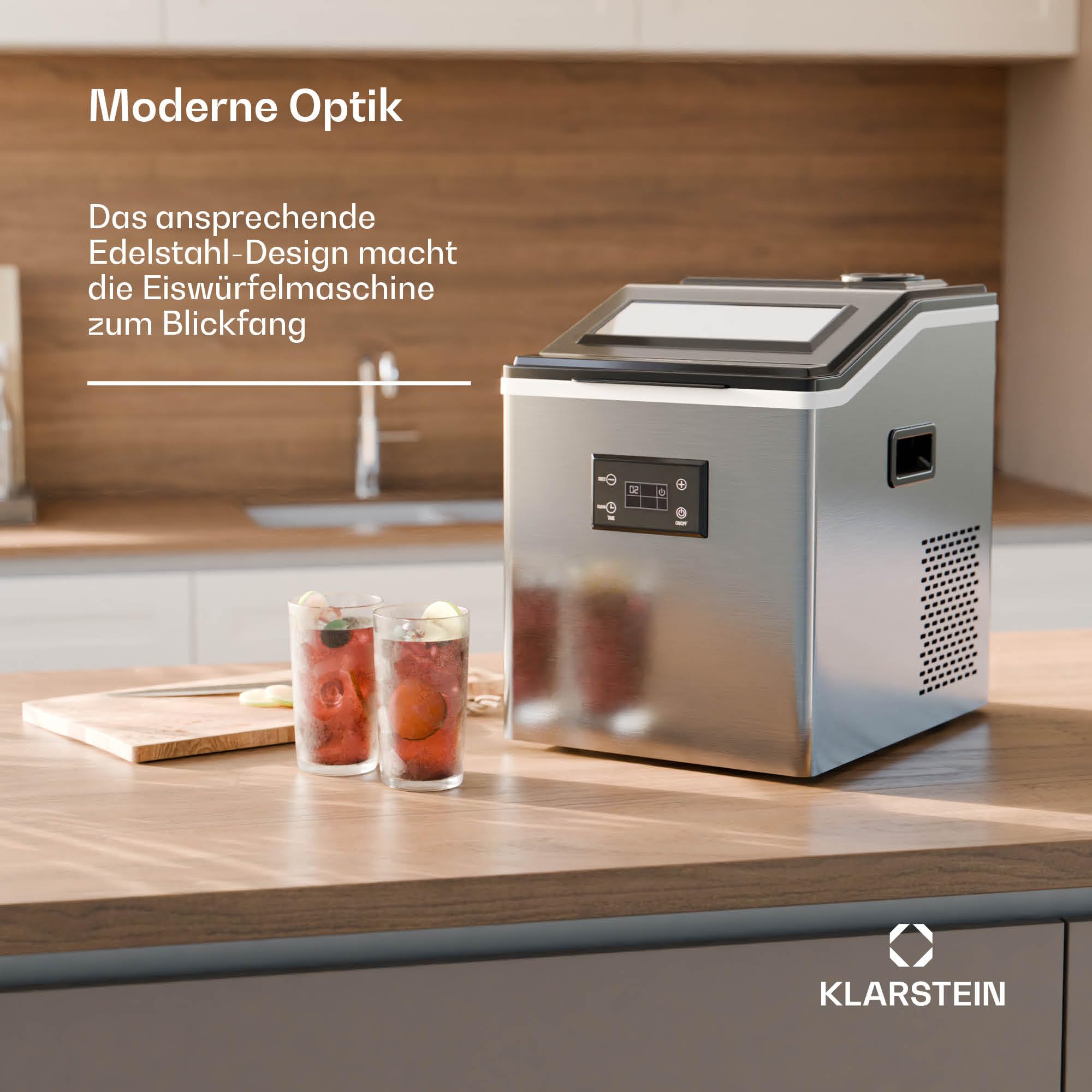 Klarstein FrostMaster Eiswürfelmaschine - 40 kg/Tag, 34 Eiswürfel in 15 Min, Edelstahl, LED-Bedienfeld, Eisportionierer, Eiswürfelbereiter, Ice Maker, Eiswürfelspender