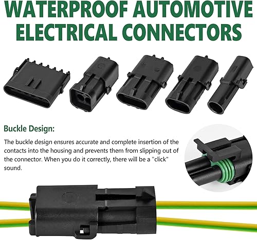 Vista 14 de Kikerike 286 piezas 25 kits de conectores eléctricos automotrices impermeables 2 pines macho y hembra 22-14AWG arnés de cables conector de bujía Kit