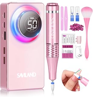 SAVILAND 50000RPM Professional Nail Drill: Pink Rechargeable Electric Nail File 6000mAh Battery Nail Filer Electric for Manicure Pedicure Shaping & Acrylic Removal Salon Drill para Uñas Profesional