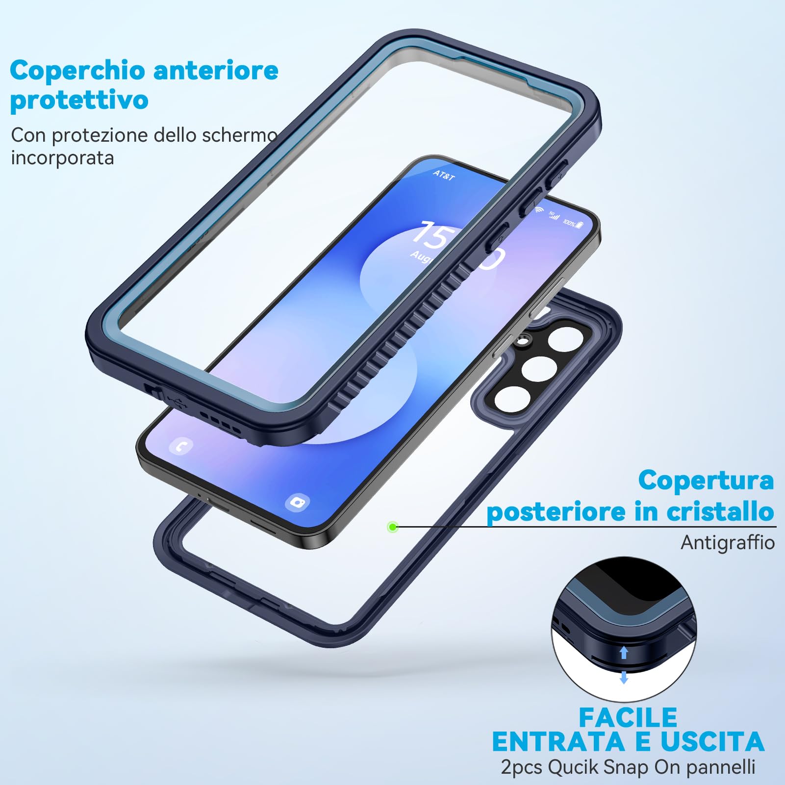 Lanhiem Cover Per Samsung S25 FE 5G Impermeabile,IP68 Waterproof e 360 Gradi Protezione,Compatibile con MagSafe,Custodia Subacquea Antiurto Rugged per S25 FE,Blu