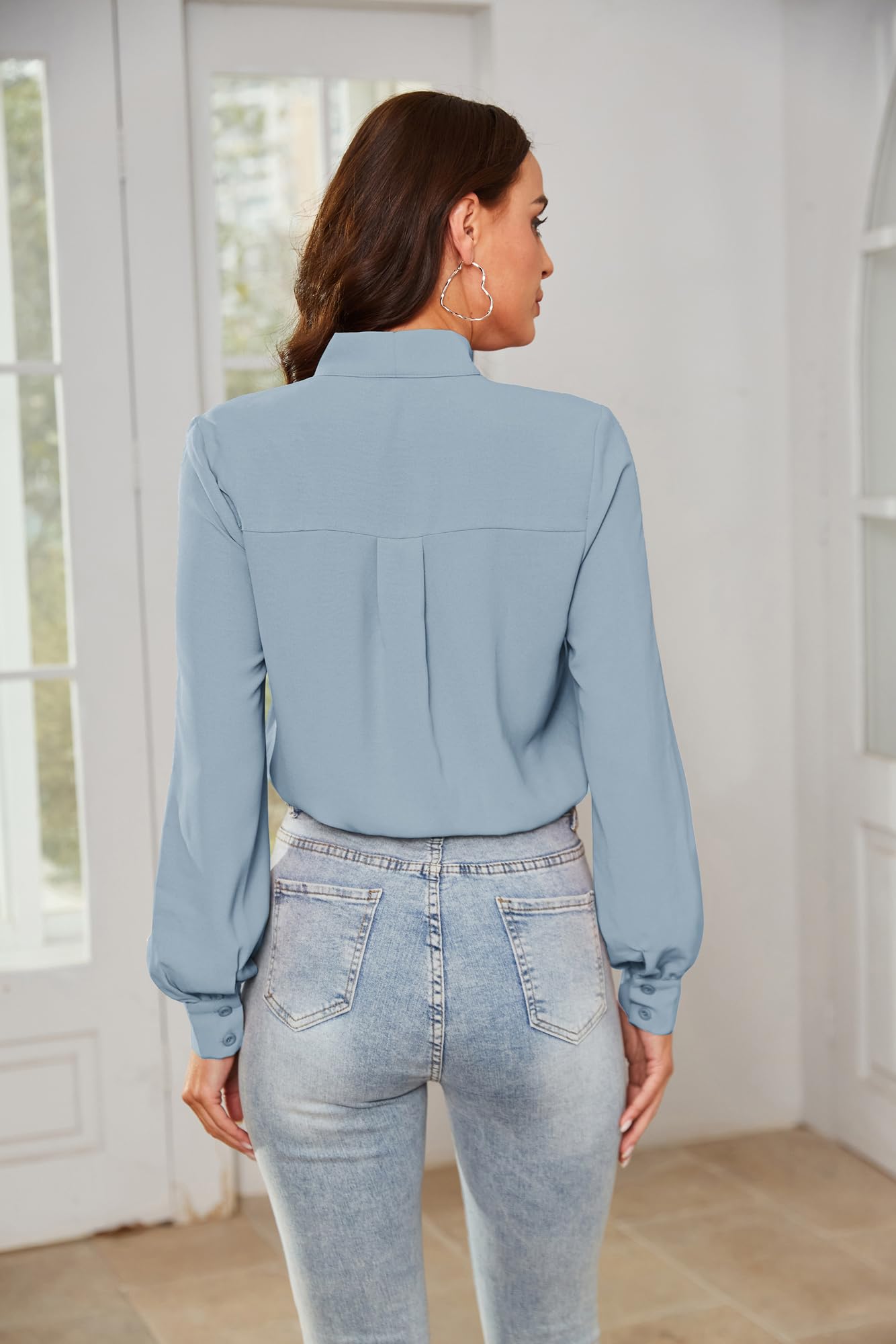 Kate Kasin Camicette bianche eleganti da donna a maniche lunghe, sexy, tinta unita, abbigliamento formale da ufficio