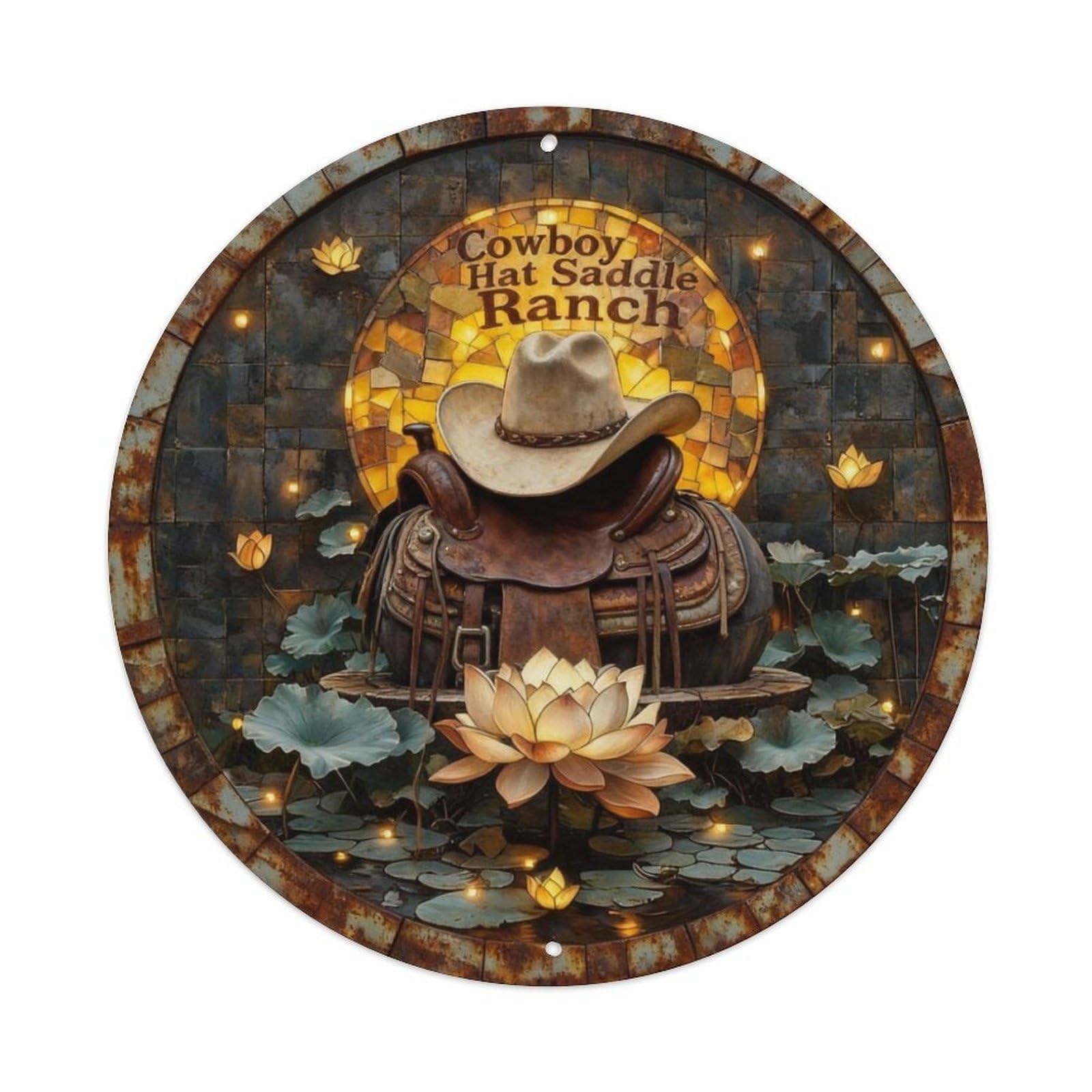 Cowboy Hat Saddle Ranch Metal Tin Sign Plaque