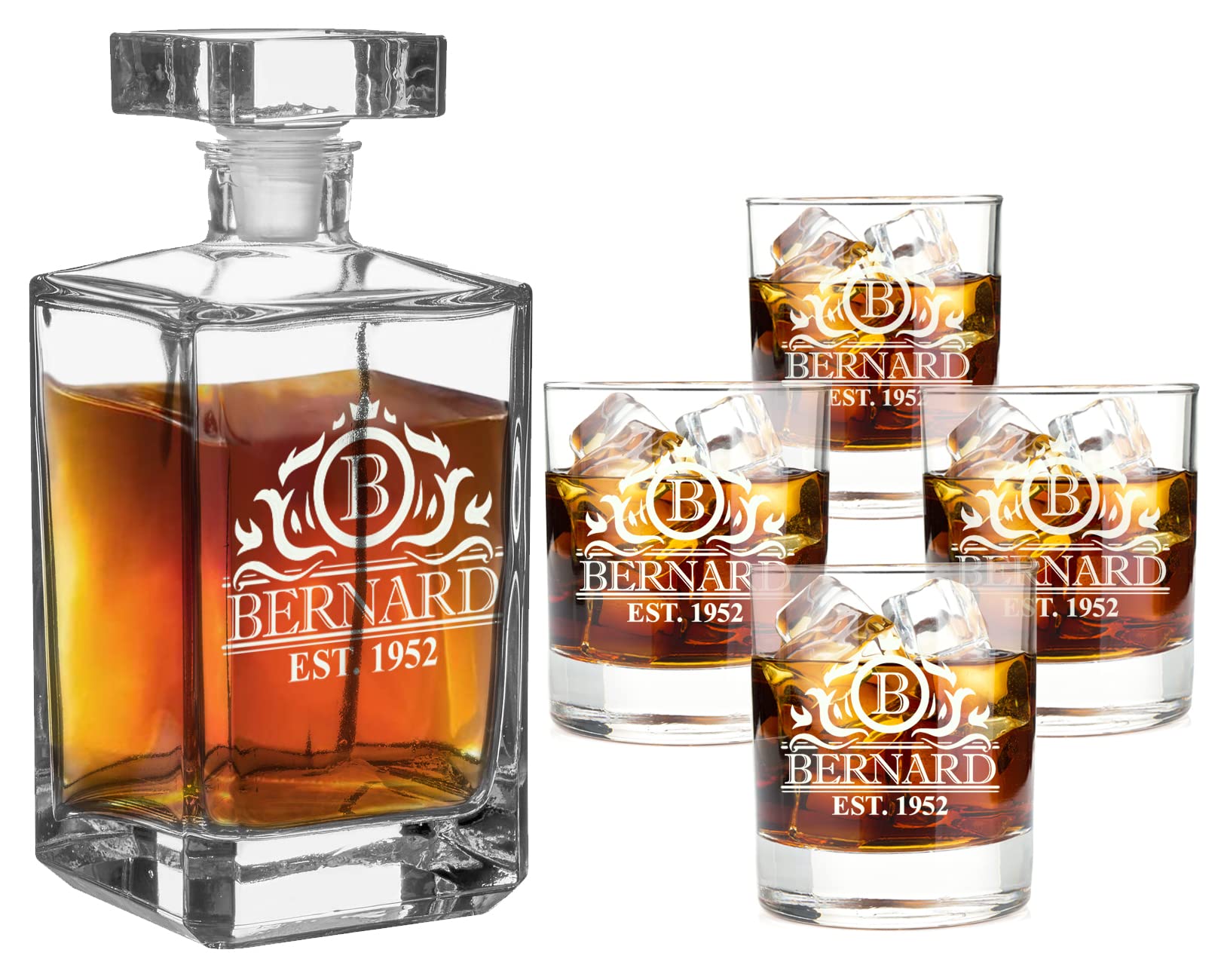 Prezenty dla drużbów zestaw karafki do whisky 700 ml z 4 szklankami do whisky, spersonalizowana karafka z monogramem, szkło