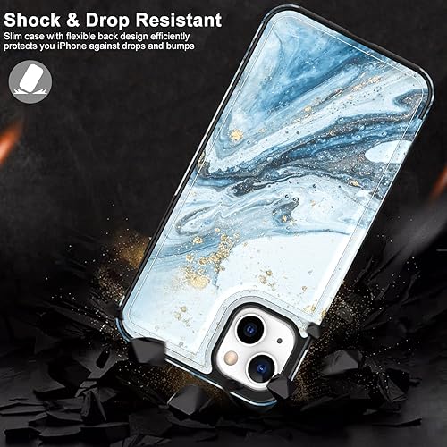 Miniatura 5 de LETO Funda con tapa para iPhone 15+ Plus, cartera de piel tipo folio, diseños de flores de moda, ranuras para tarjetas, función atril, funda