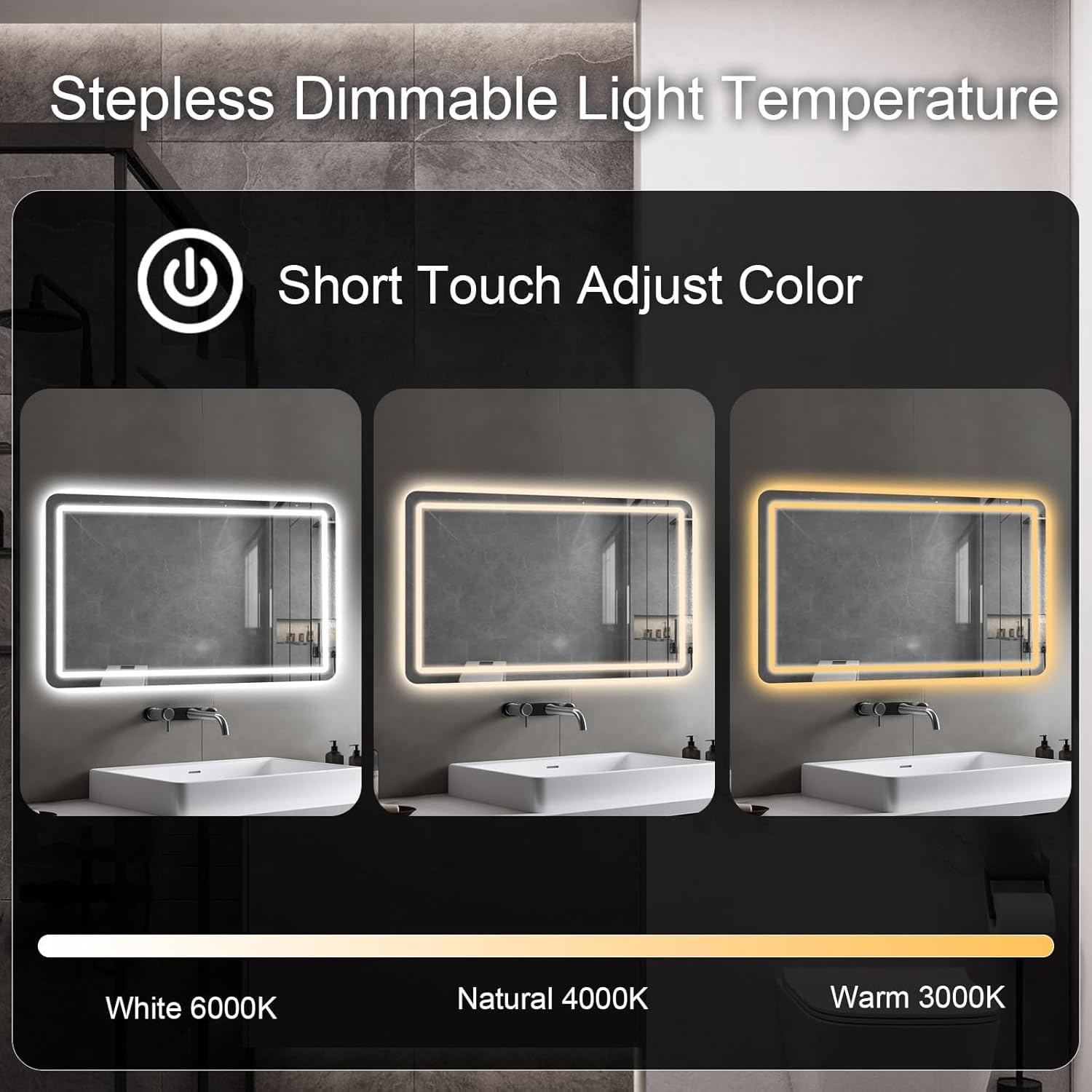 24x32 LED Bathroom Mirror with Lights, 3 Color Settings, Anti-Fog ...