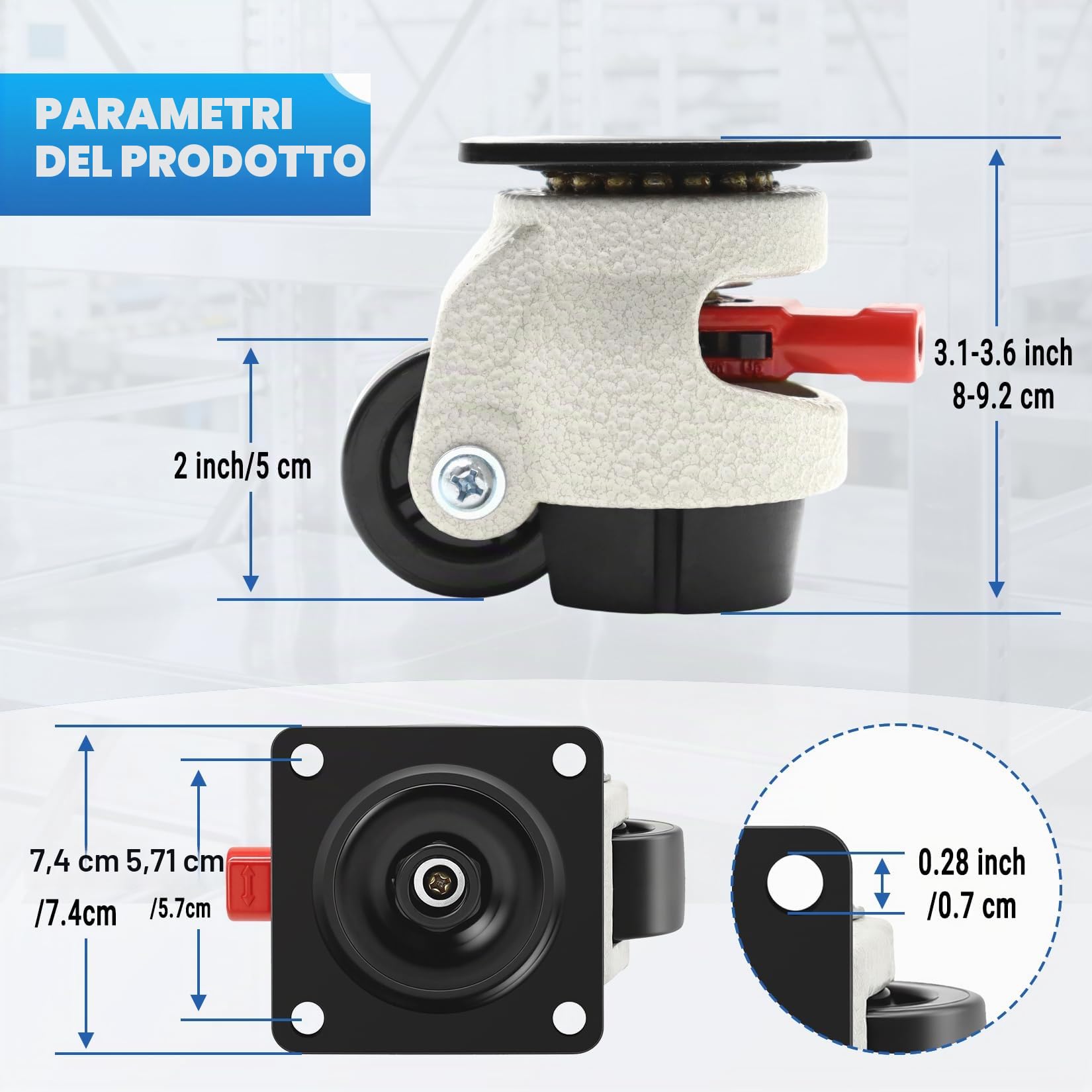 W B D WEIBIDA Rotelle per Mobili Pesanti con Impugnatura a Cricchetto Regolabile, Ruote Girevoli a 360 Gradi, Ruote Retrattili per Carichi Pesanti da Mobili, Macchina,Attrezzatura,MAX 1000 KG,Set di 4