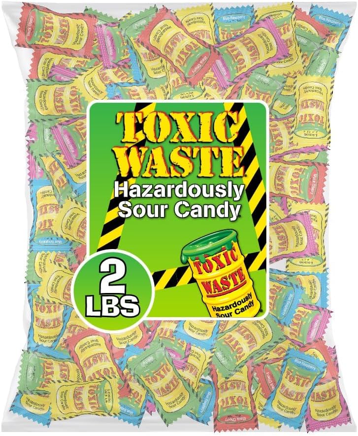 Hazardously Sour Candy - Apple, Watermelon, Lemon, Blue Raspberry, & Black Cherry Flavors - 2 lb. Bag