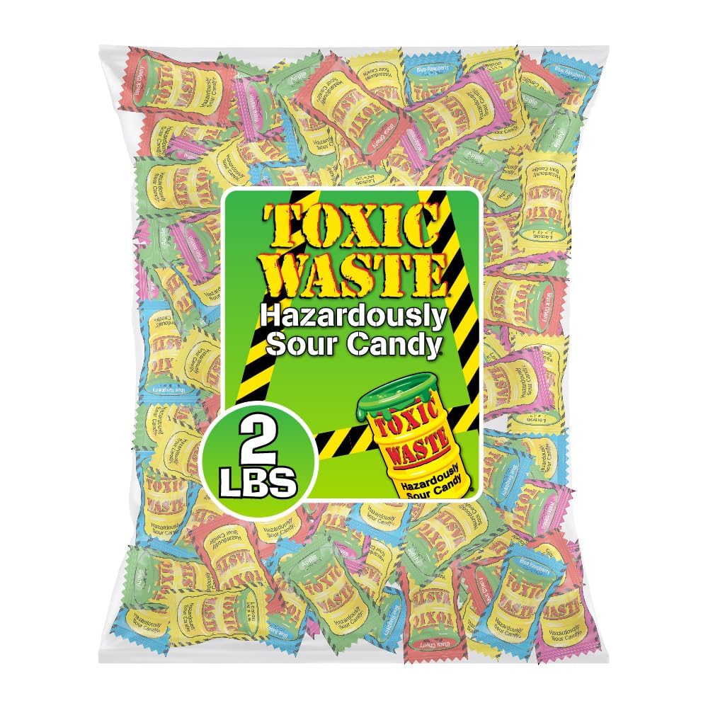 TOXIC WASTE - Hazardously Sour Candy - Apple, Watermelon, Lemon, Blue Raspberry, & Black Cherry Flavors - 2 lb. Bag