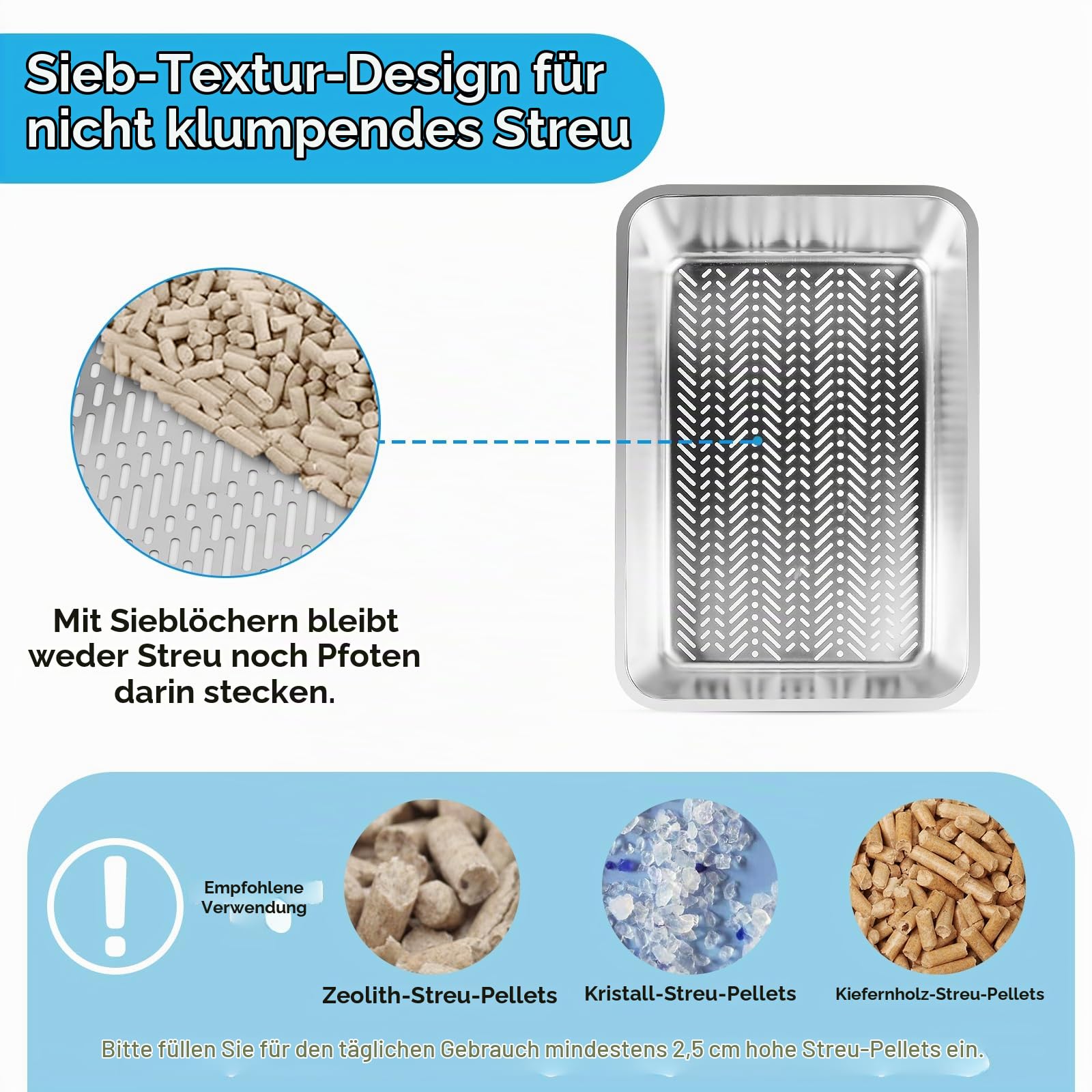 Katzenklo Edelstahl XXL, 23.6’’Lx15.7’’Wx8’’H Halbgeschlossenes Metall Katzentoilette mit Siebpfanne, Schaufel für große Katzen, einfache Reinigung