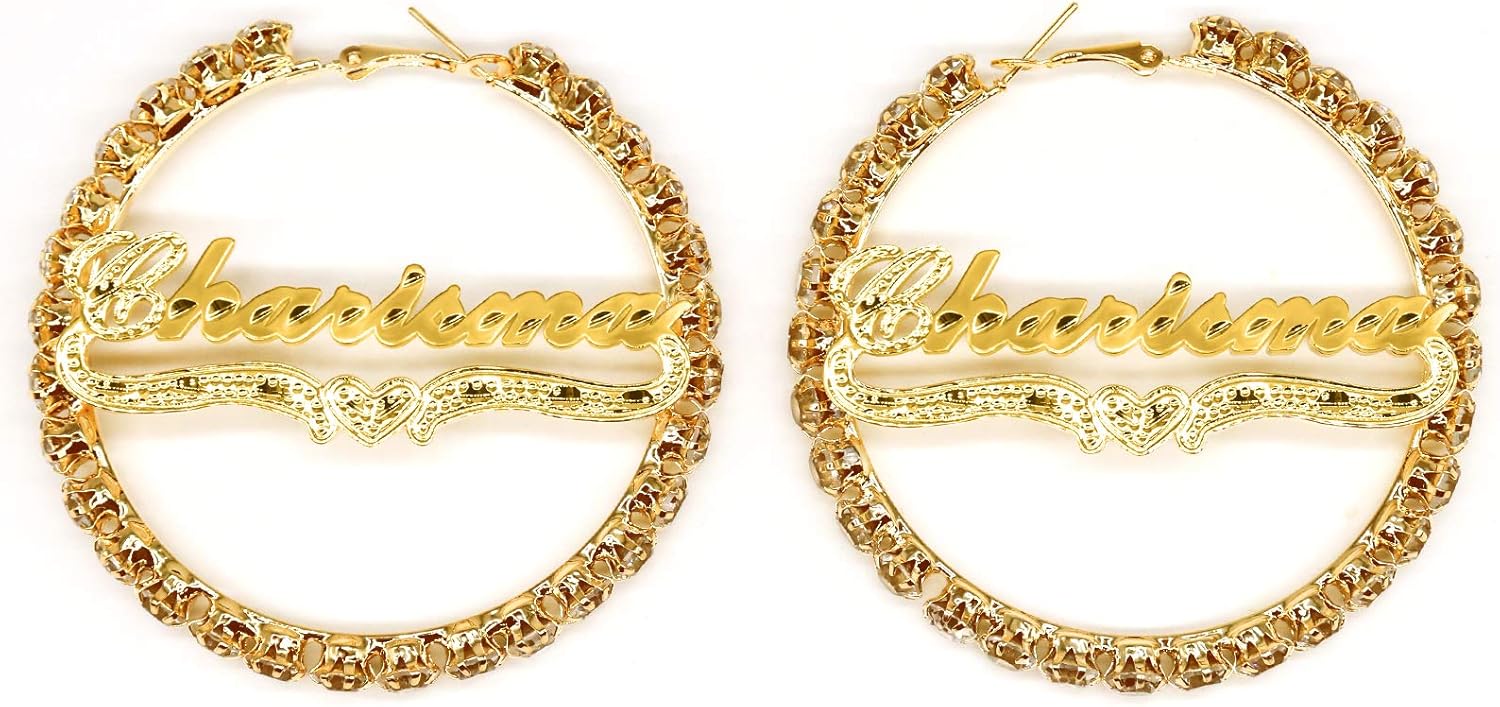 S925 Custom Large Loop Name Earrings Personalized Bamboo Hoop Earrings in Hollow Casting Name Eardrops for Women Birthday Christmas for Her 2.5 Inch