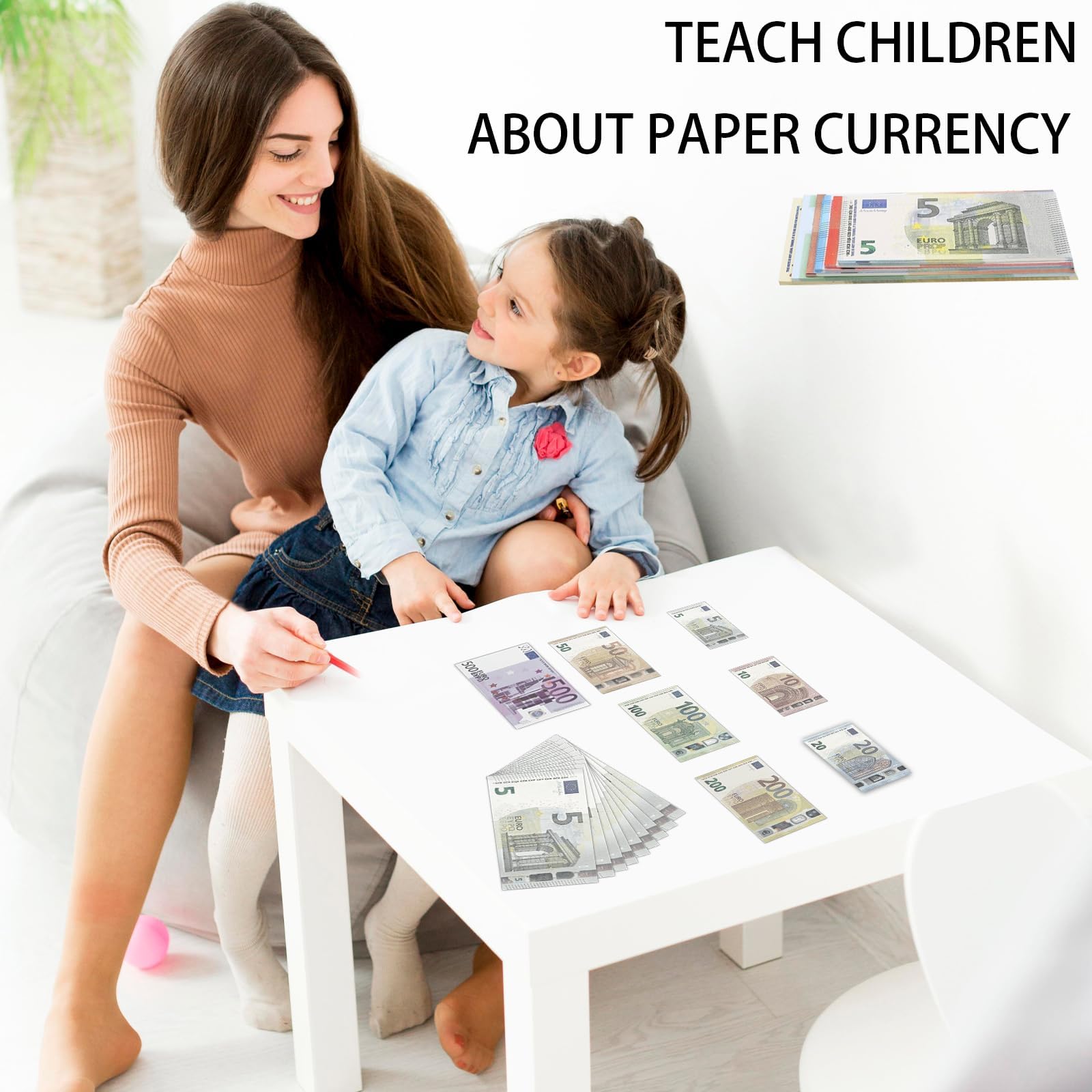 AUNGCSHE Lot de 350 billets pour jouet, 5/10/20/50/100/200/500 billets de jouet, pour apprendre, jouer à des rôles et profiter du jeu - 5