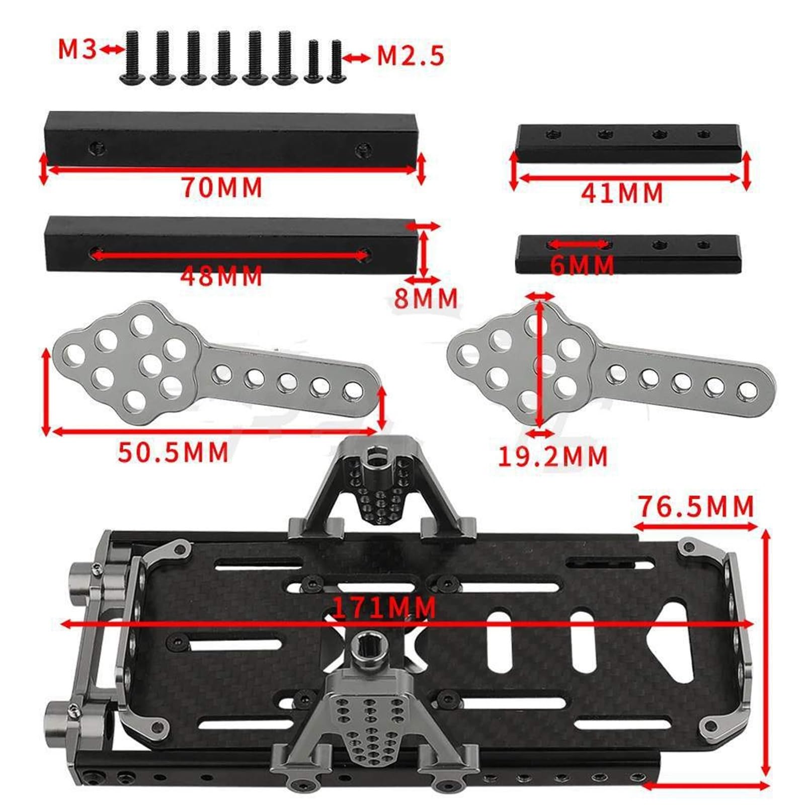 Zestaw ramy podwozia Rozszerzone szyny Wieże amortyzatorów 4x4 do SCX10 6x6 do części 1/10 RC Crawler Axial SCX10 (Color : Black)
