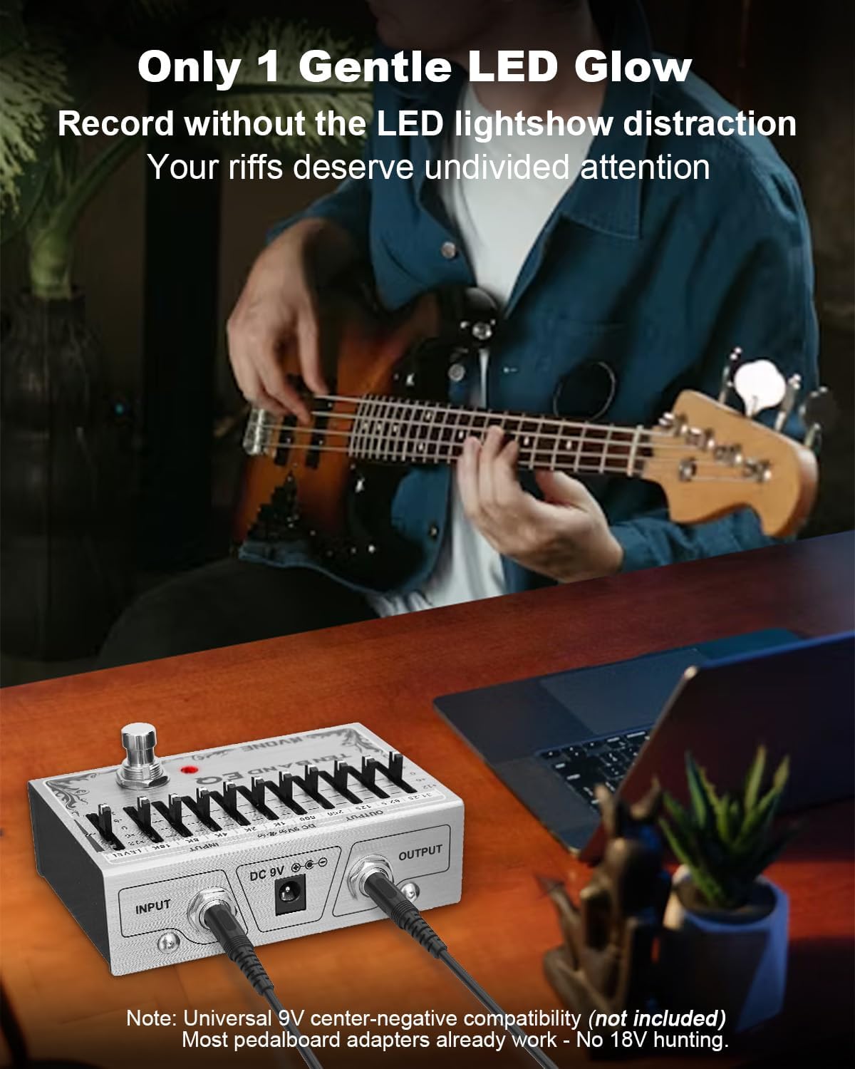 RVONE 10-Band Equalizer Pedal | Low-Noise EQ Pedal for Guitar, Bass & Pedalboards | True Bypass for Pure Signal Effects Chain | Live Stage, Studio Recording & Mixing (31.25Hz–16kHz ±12dB) | Portable