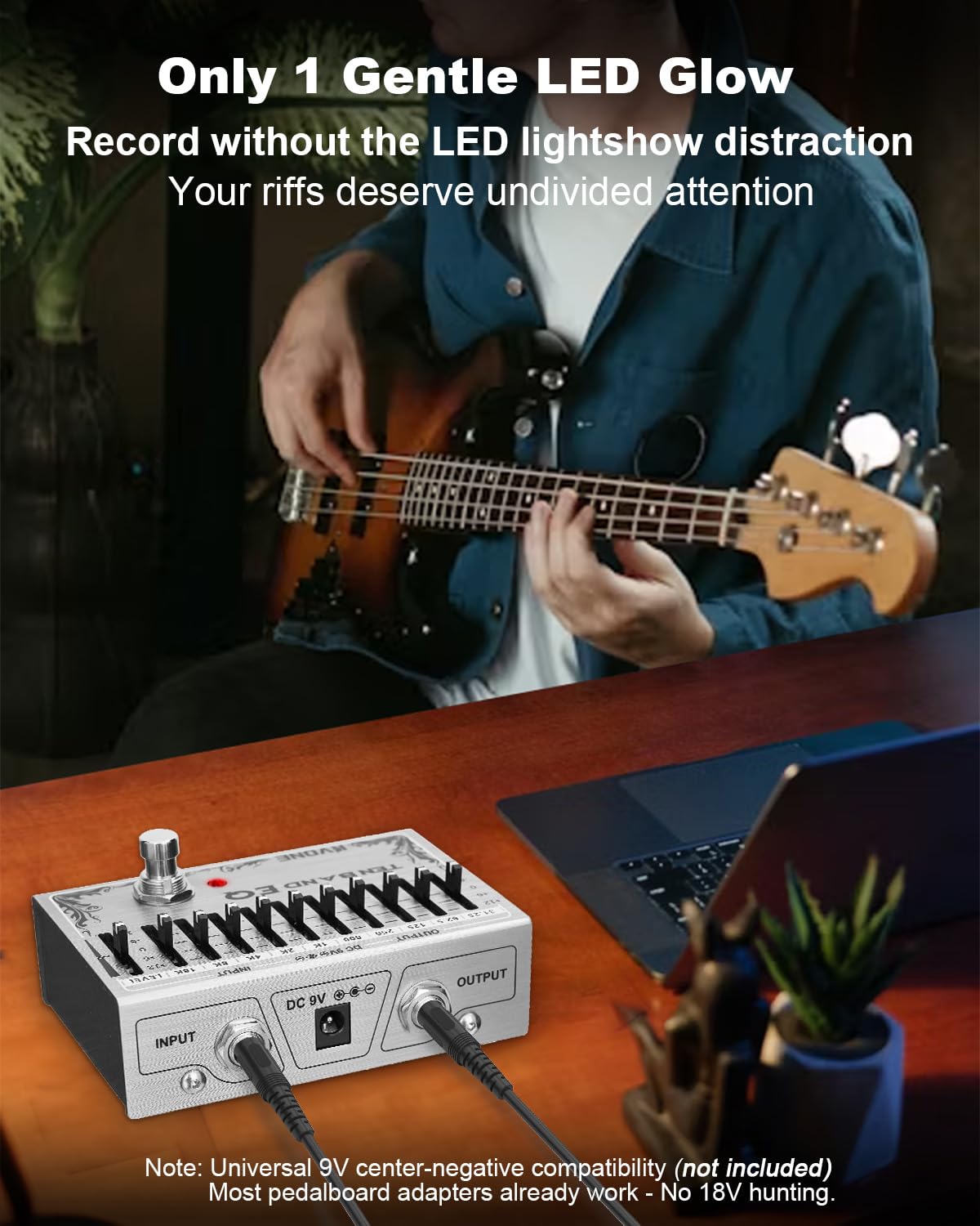 RVONE Pedale equalizzatore a 10 bande, pedale equalizzatore a basso rumore per chitarra, basso e pedaliere, True Bypass per catena di effetti di segnale puro, live, registrazione e mixaggio in studio