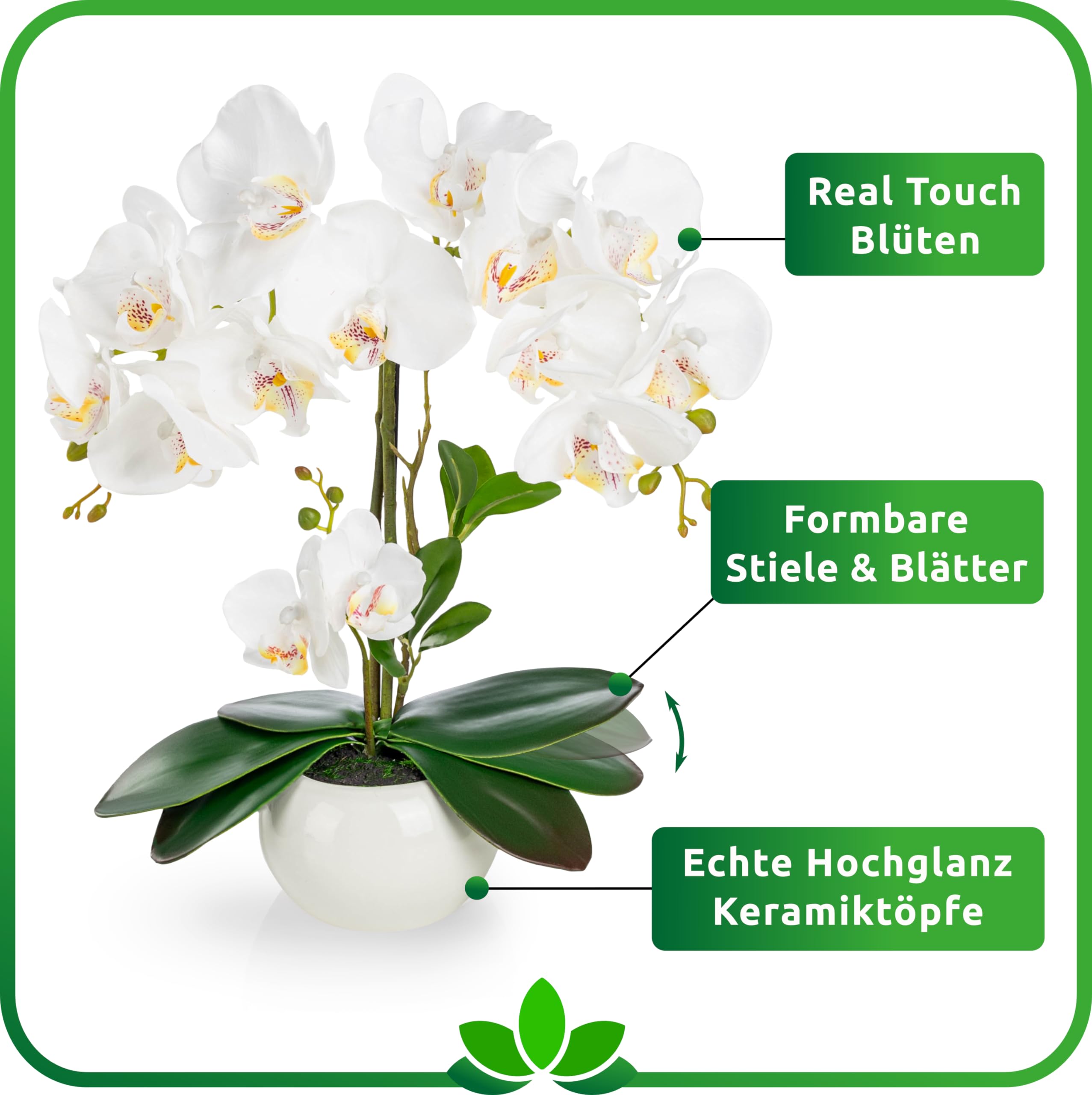 PASCH® Zestaw 2sztucznych orchidei w ceramicznych doniczkach o wysokim połysku (40 cm) | sztuczne kwiaty w doniczce