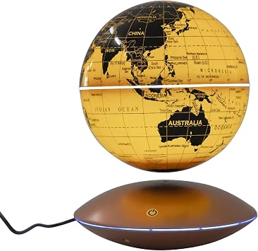 Floating Globe Lamp, 6" World Geographic Globes, Magnetic Levitating Floating Globe World Map Color Light Night Lamp Decor 12V 360 Rotating for Home Office Desk Decor Creative Birthday Gifts