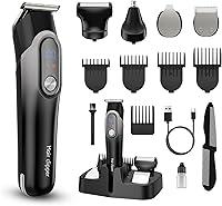 Vista 11 de Cortadora de barba para hombres, maquinilla de afeitar eléctrica 5 en 1 para hombres, cortadora de pelo inalámbrica, kit de aseo impermeable