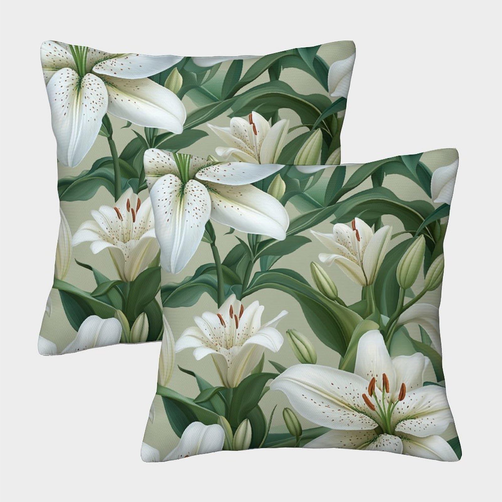 kaiyun 2 Pack White Lily,Flowers Theme Square Cushion Cover Decoration Pillow Cover Suitable for Home Sofa Bedroom Living Room 45x45cm