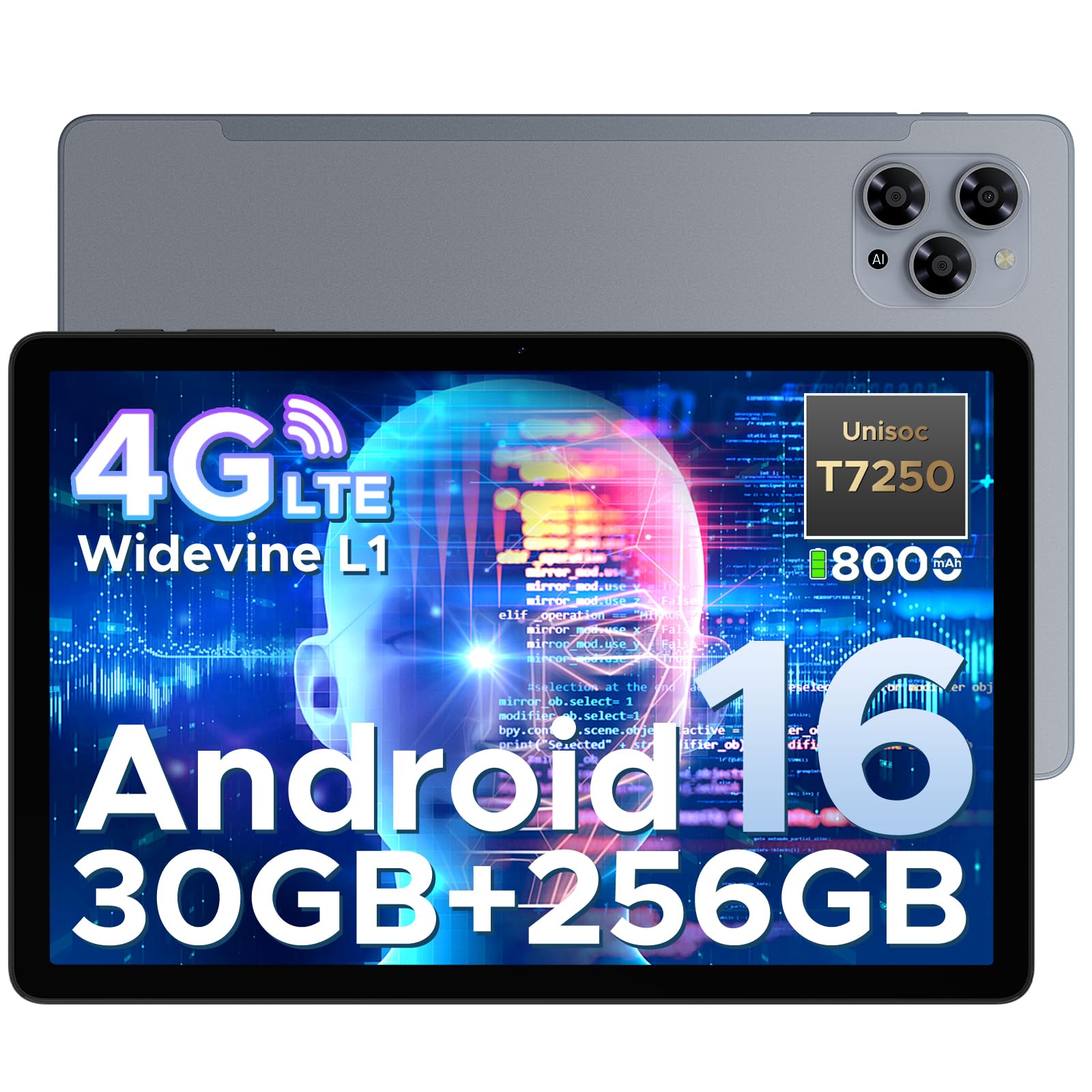 Tab G6 Android 16 Tablet 11 Pulgadas, 30GB+256GB/2TB, 4G LTE Dual, Octa-Core Batería 8000mAh Tablet android, Pantalla HD+ 90Hz Tablet con Sim, Cámara 13MP, Gemini AI/Face ID/5G WiFi/GPS/3.5mm Audio