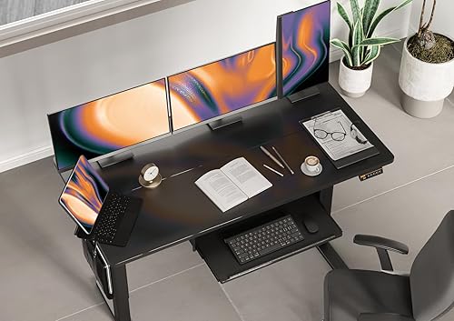 Miniatura 10 de Escritorio de pie con bandeja para teclado, escritorio eléctrico de pie de altura ajustable, escritorio de pie de 55 x 24 pulgadas con tablero de