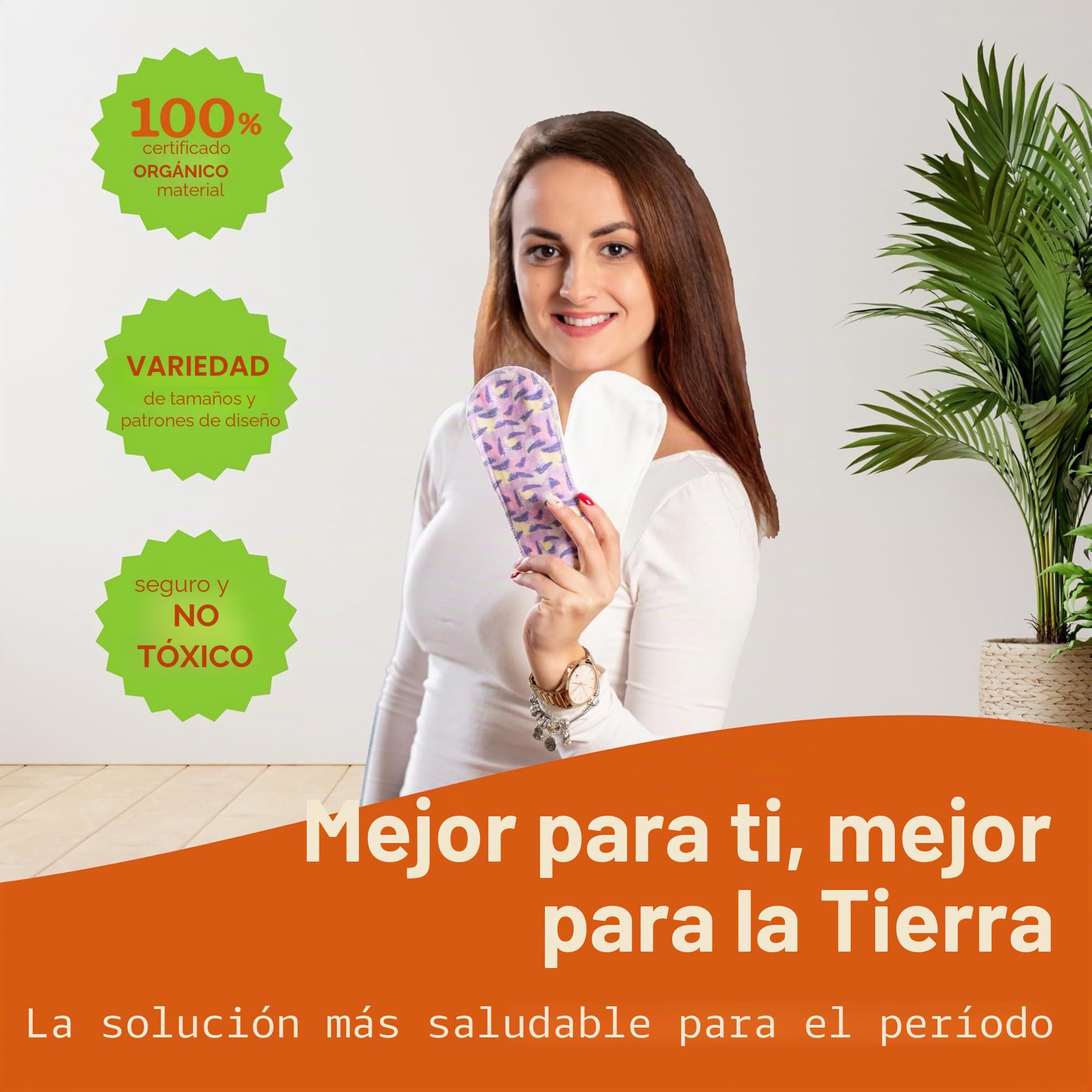 Natissy Compresas Reutilizables de Algodón Orgánico para Mujer y Adolescente, Lavables, Suaves, No Irritantes y Reutilizables - Pack 6 Tallas S+M - Made in EU