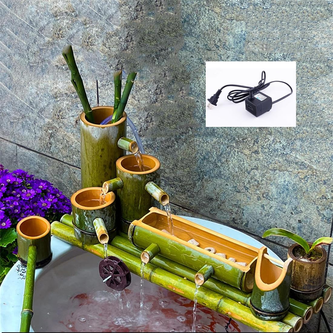 Amazon.co.jp: 天然竹噴水キット、防水竹竹アクセント、割れにくい竹