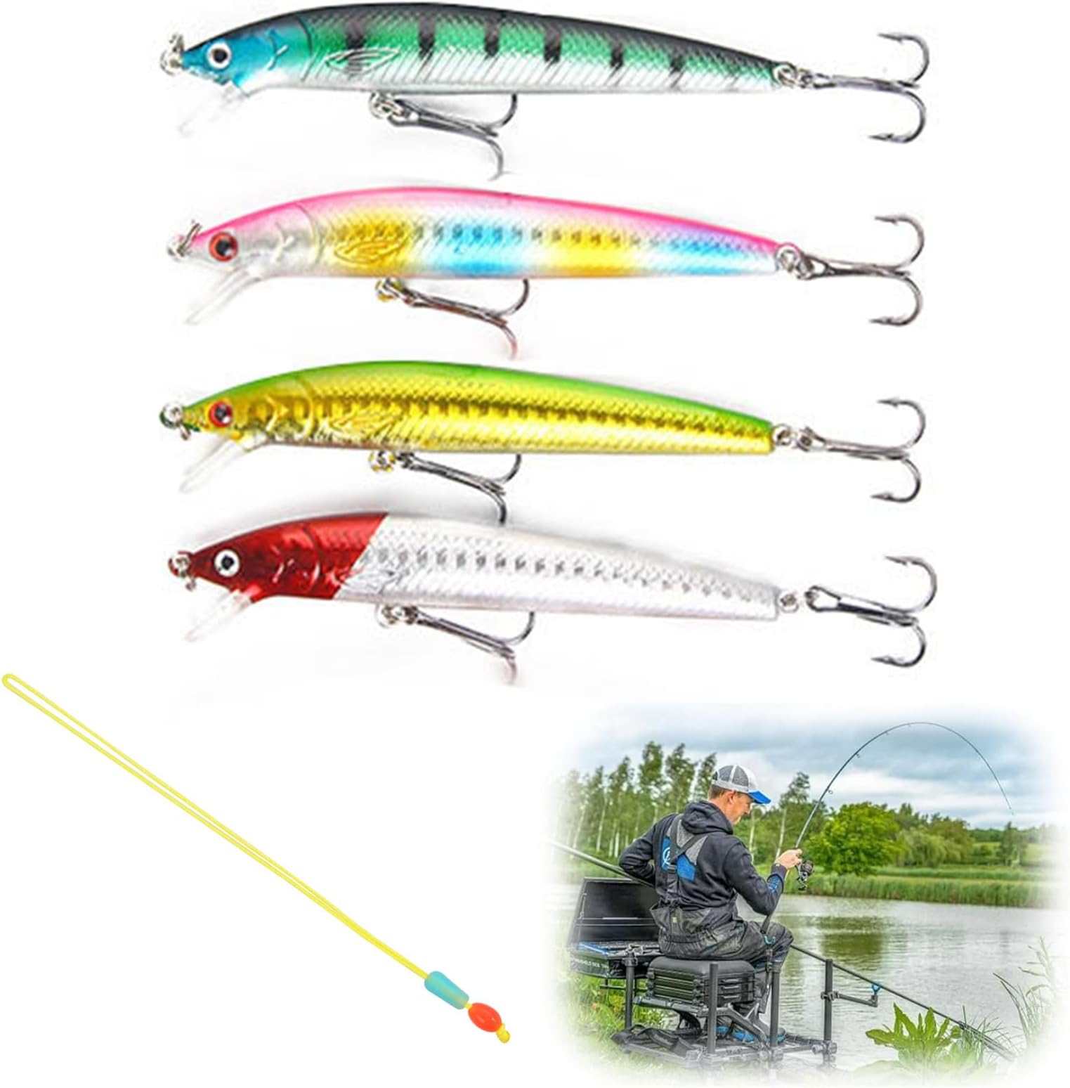 Fishing Lure Set, Artificial Bait Spinner Blinker, 4 Pieces Bait Set, Rubber Fish, Trout Spoon Set, Soft Fish Bait, Artificial Bait with Jig Head for Pike, Zander, Perch, Trout, Fishing Gift for Men