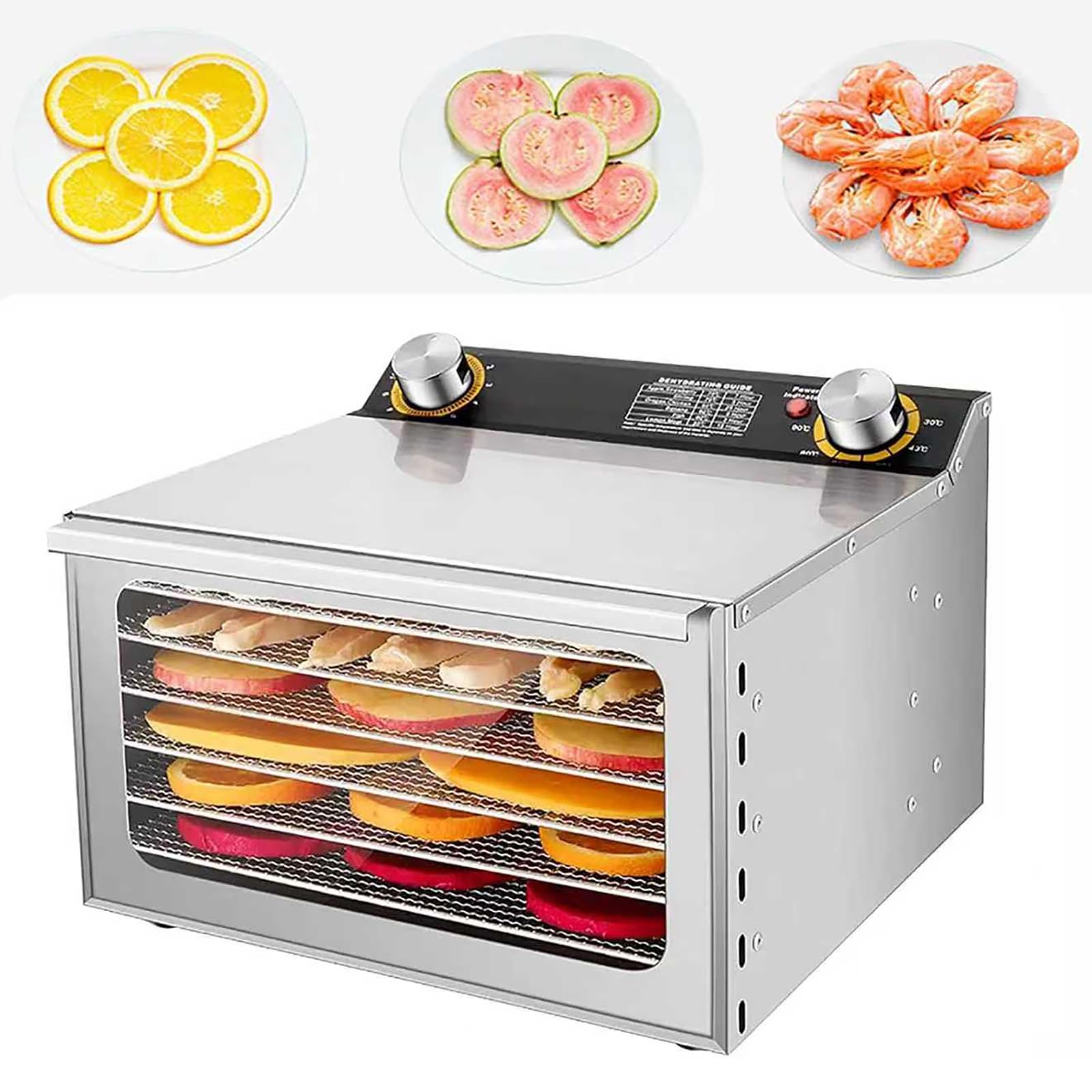 Secador Liofilizador De Frutas Y Verduras De 6 Capas, Máquina Secadora De Alimentos De Acero Inoxidable De 400 W, 12 H Ajustables, Temperatura De 30 a 90 ℃, Secado Uniforme De 360°, Para Frutas