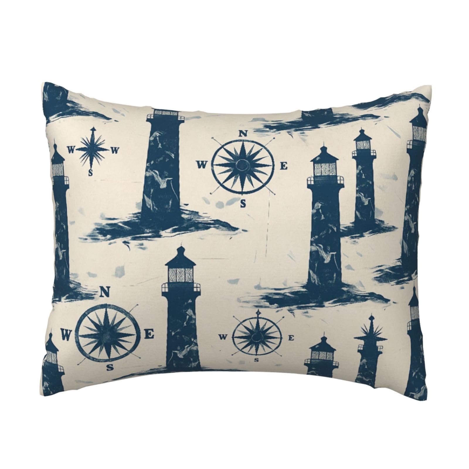Nautical Lighthouse and Compass Pillowcase Soft Plush with Zipper Decorative Pillowcovers 16x20 in
