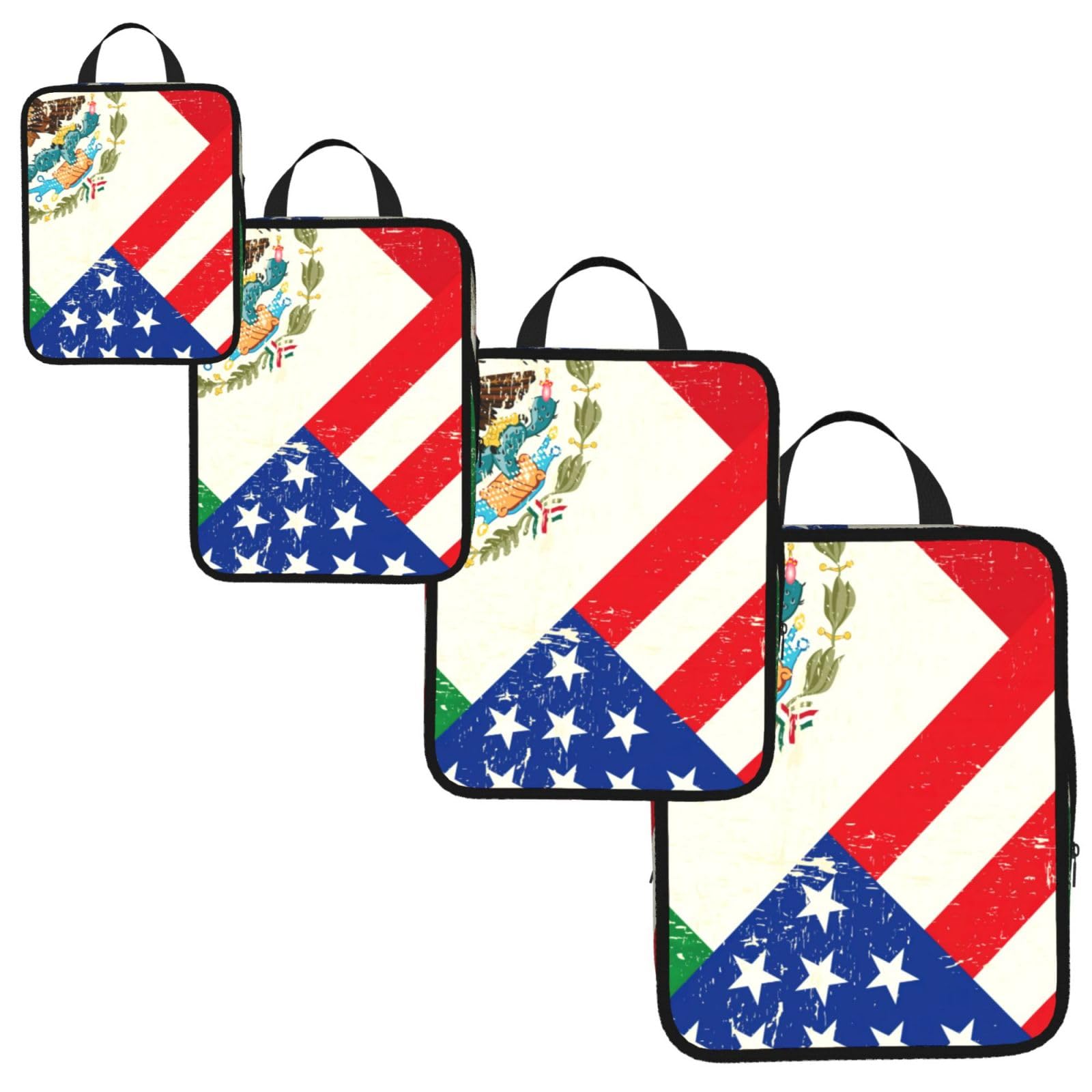 Mexican American Flag Print 4 Set Compression Packing Cubes for Suitcases,Expandable Storage Bags Organizers
