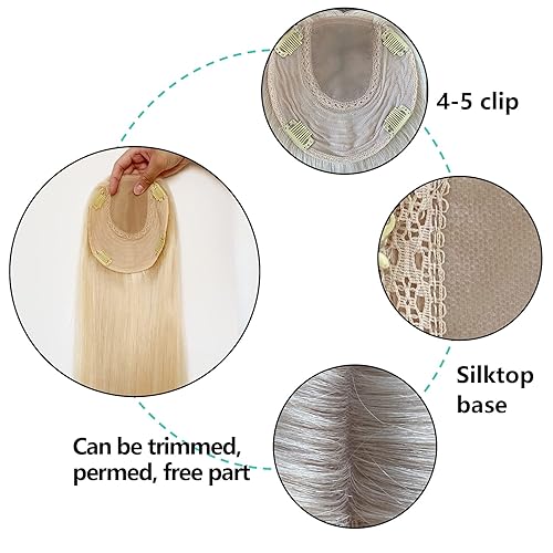 Miniatura 2 de Toppers de cabello humano para mujer de 20 pulgadas, base plateada 6x6.5 con trama para mujeres con pérdida de cabello, cabello delgado, cabello